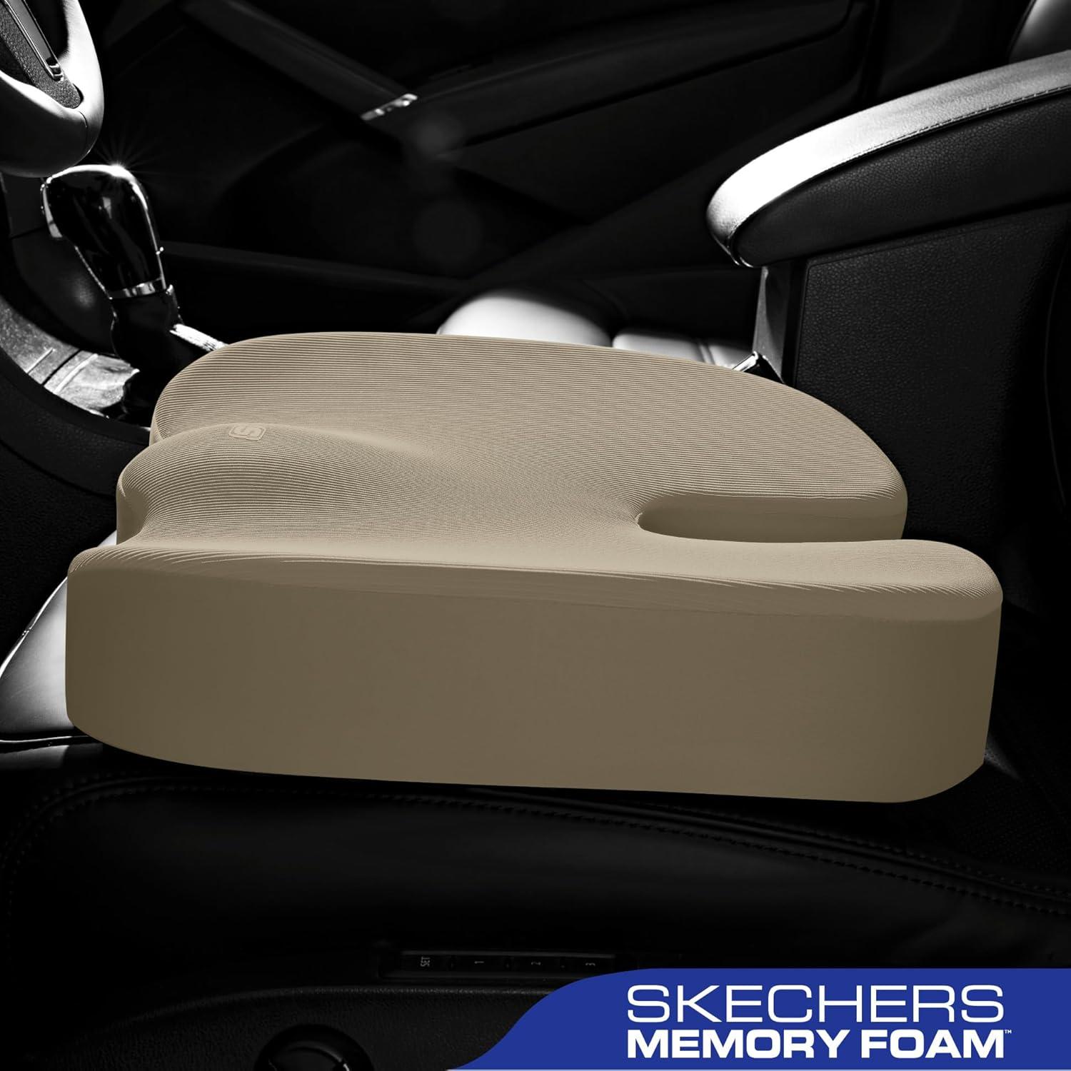 imageSkechers Memory Foam Seat CushionOffice Chair Cushion for Tailbone Pain ReliefButt Pillow for Office ChairCar seat CushionComputer DeskLong Sitting Office Workersand Car DriversBlackBeige