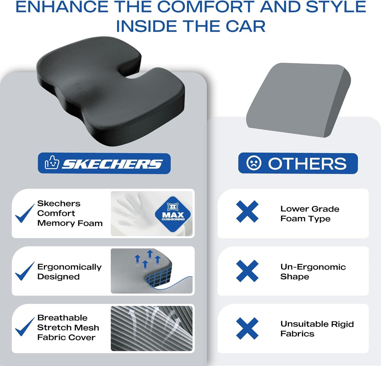 imageSkechers Memory Foam Seat CushionOffice Chair Cushion for Tailbone Pain ReliefButt Pillow for Office ChairCar seat CushionComputer DeskLong Sitting Office Workersand Car DriversBlackBlack