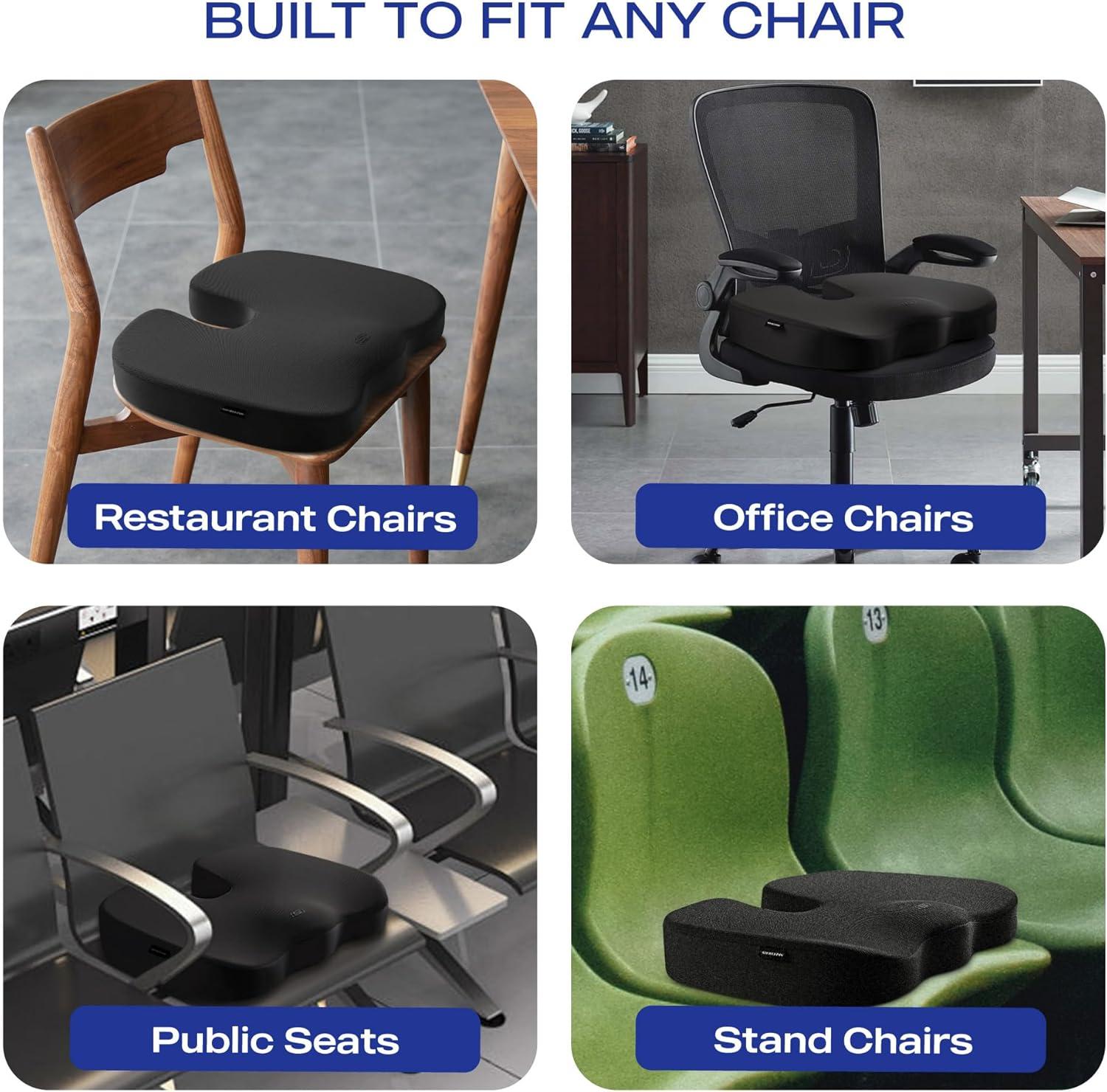 imageSkechers Memory Foam Seat CushionOffice Chair Cushion for Tailbone Pain ReliefButt Pillow for Office ChairCar seat CushionComputer DeskLong Sitting Office Workersand Car DriversBlackBlack