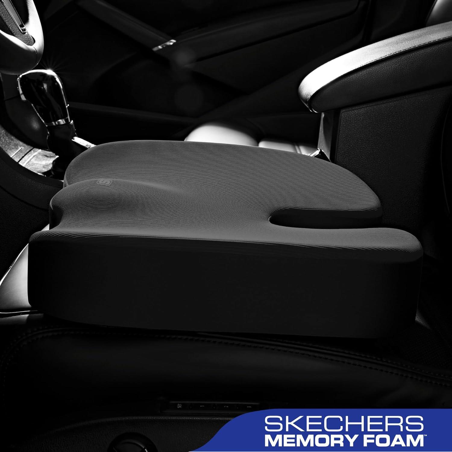 imageSkechers Memory Foam Seat CushionOffice Chair Cushion for Tailbone Pain ReliefButt Pillow for Office ChairCar seat CushionComputer DeskLong Sitting Office Workersand Car DriversBlackBlack