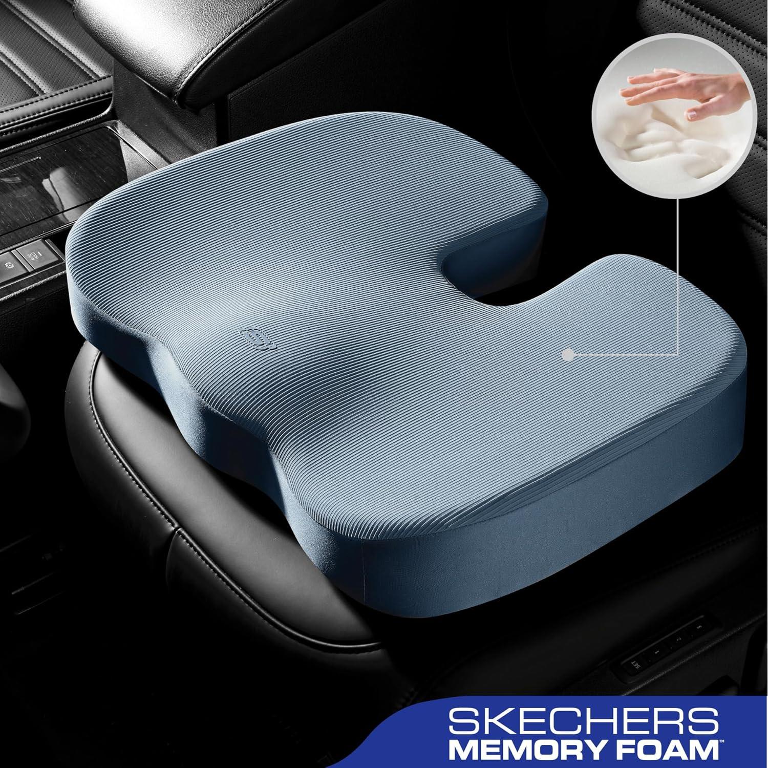 imageSkechers Memory Foam Seat CushionOffice Chair Cushion for Tailbone Pain ReliefButt Pillow for Office ChairCar seat CushionComputer DeskLong Sitting Office Workersand Car DriversBlackBlue