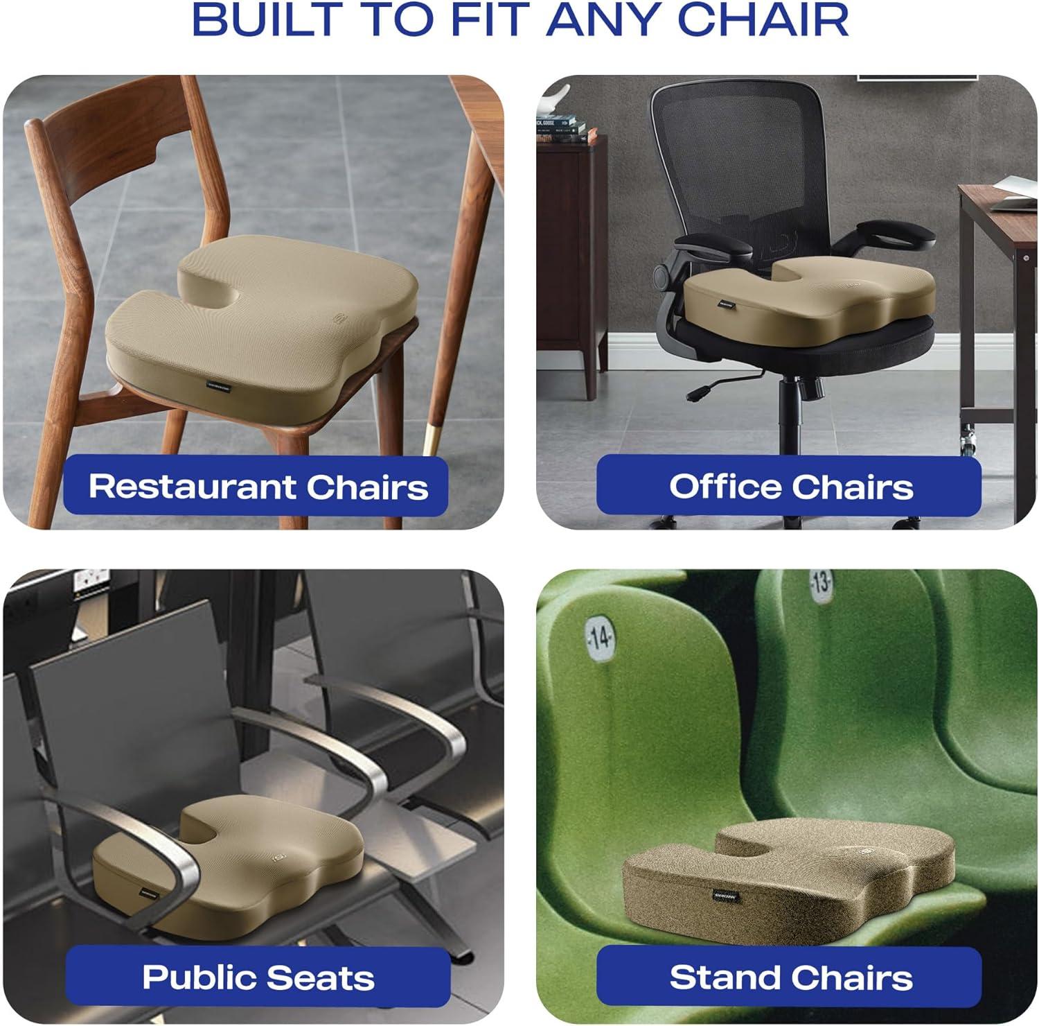 imageSkechers Memory Foam Seat CushionOffice Chair Cushion for Tailbone Pain ReliefButt Pillow for Office ChairCar seat CushionComputer DeskLong Sitting Office Workersand Car DriversBlackBeige