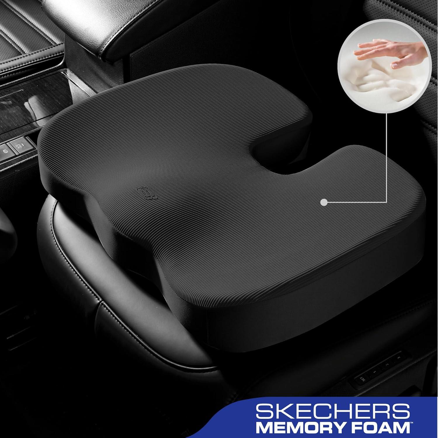 imageSkechers Memory Foam Seat CushionOffice Chair Cushion for Tailbone Pain ReliefButt Pillow for Office ChairCar seat CushionComputer DeskLong Sitting Office Workersand Car DriversBlackBlack
