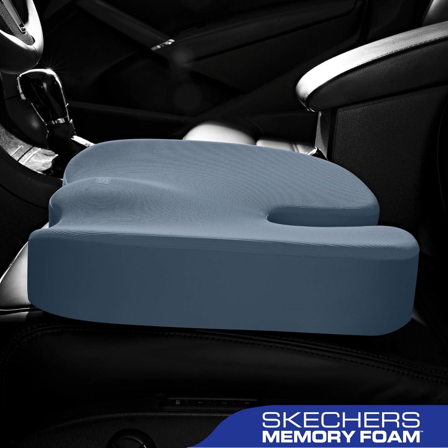 imageSkechers Memory Foam Seat CushionOffice Chair Cushion for Tailbone Pain ReliefButt Pillow for Office ChairCar seat CushionComputer DeskLong Sitting Office Workersand Car DriversBlackBlue