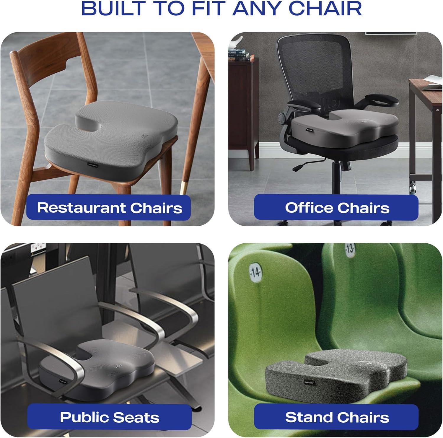 imageSkechers Memory Foam Seat CushionOffice Chair Cushion for Tailbone Pain ReliefButt Pillow for Office ChairCar seat CushionComputer DeskLong Sitting Office Workersand Car DriversBlackGrey