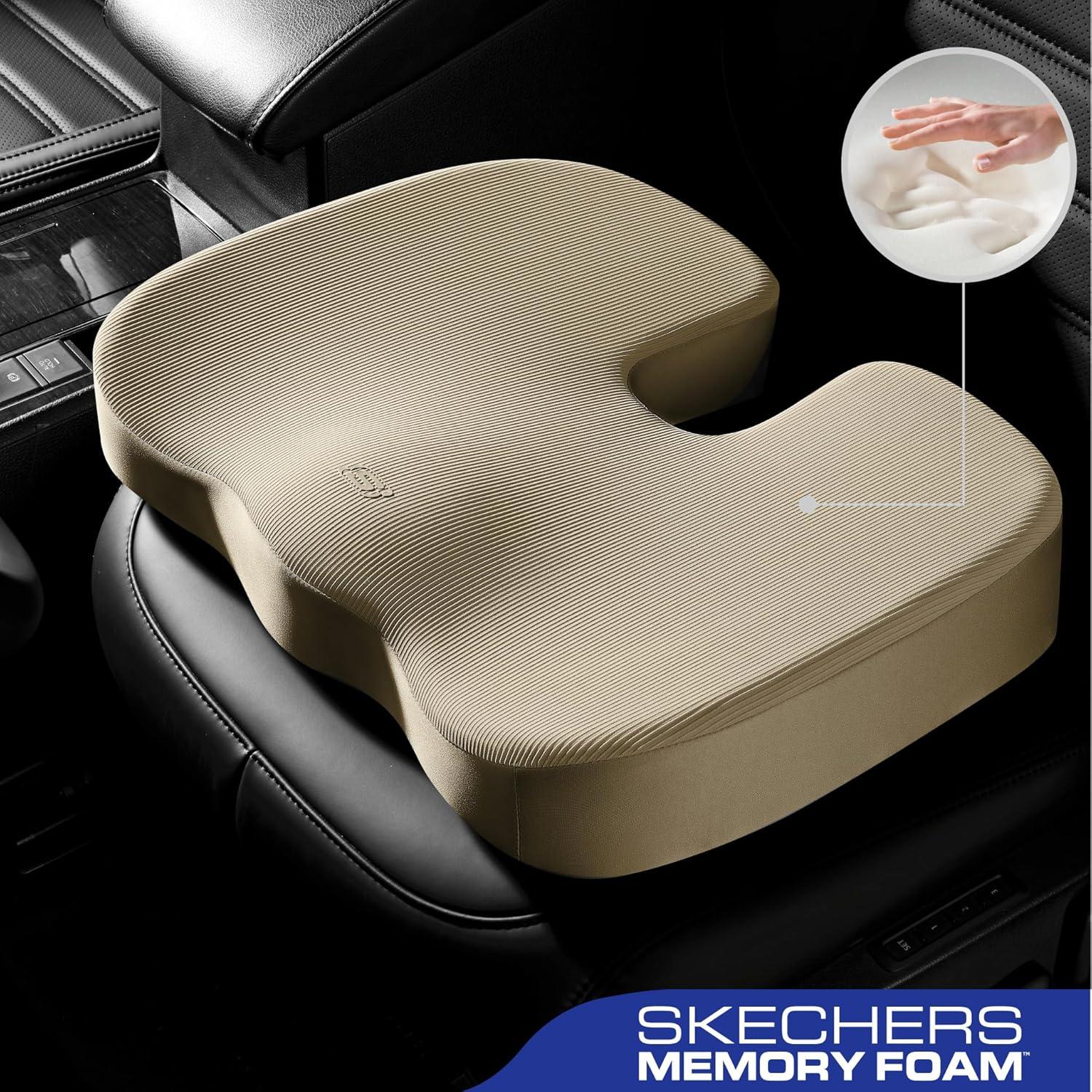 imageSkechers Memory Foam Seat CushionOffice Chair Cushion for Tailbone Pain ReliefButt Pillow for Office ChairCar seat CushionComputer DeskLong Sitting Office Workersand Car DriversBlackBeige