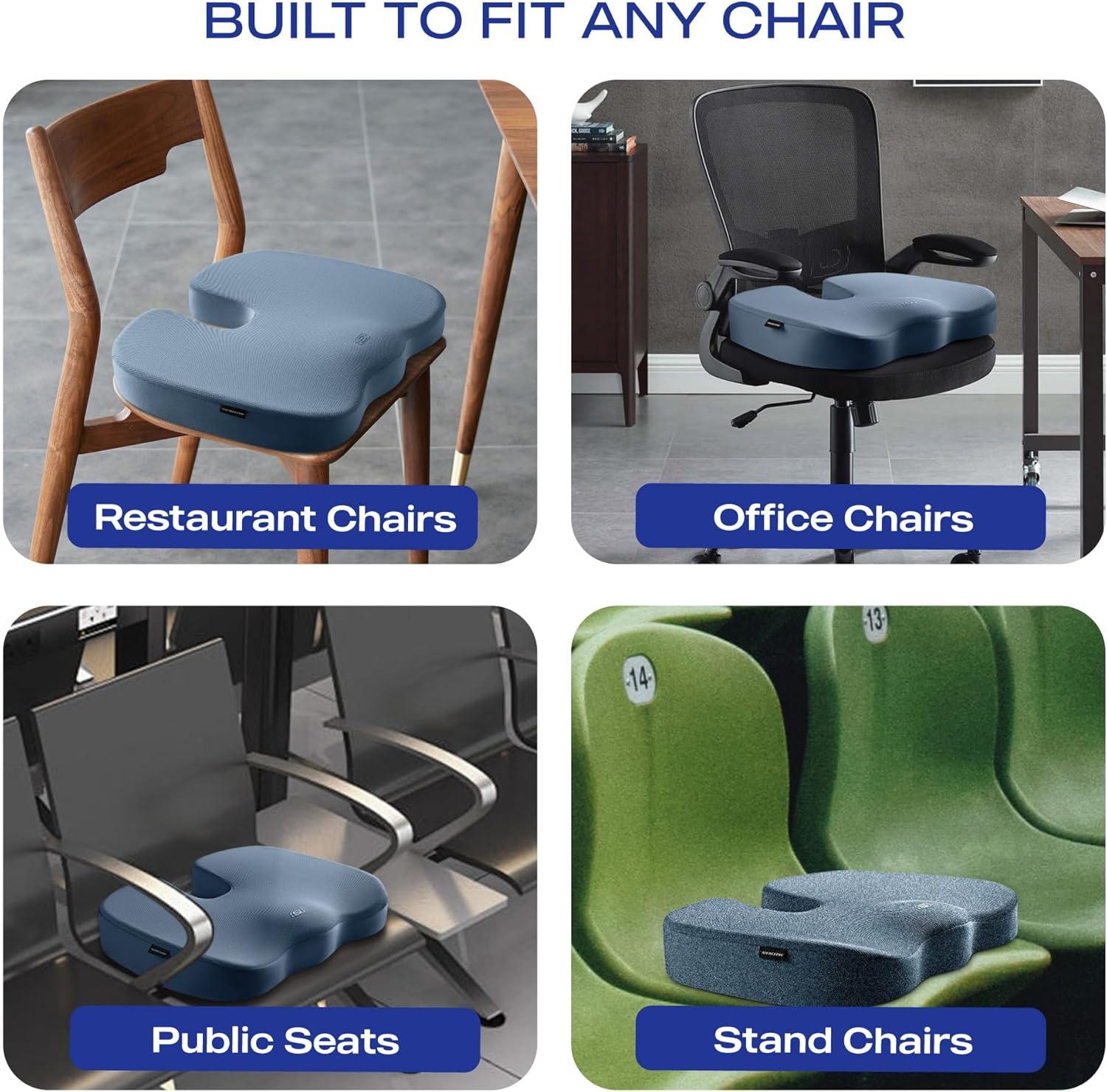 imageSkechers Memory Foam Seat CushionOffice Chair Cushion for Tailbone Pain ReliefButt Pillow for Office ChairCar seat CushionComputer DeskLong Sitting Office Workersand Car DriversBlackBlue