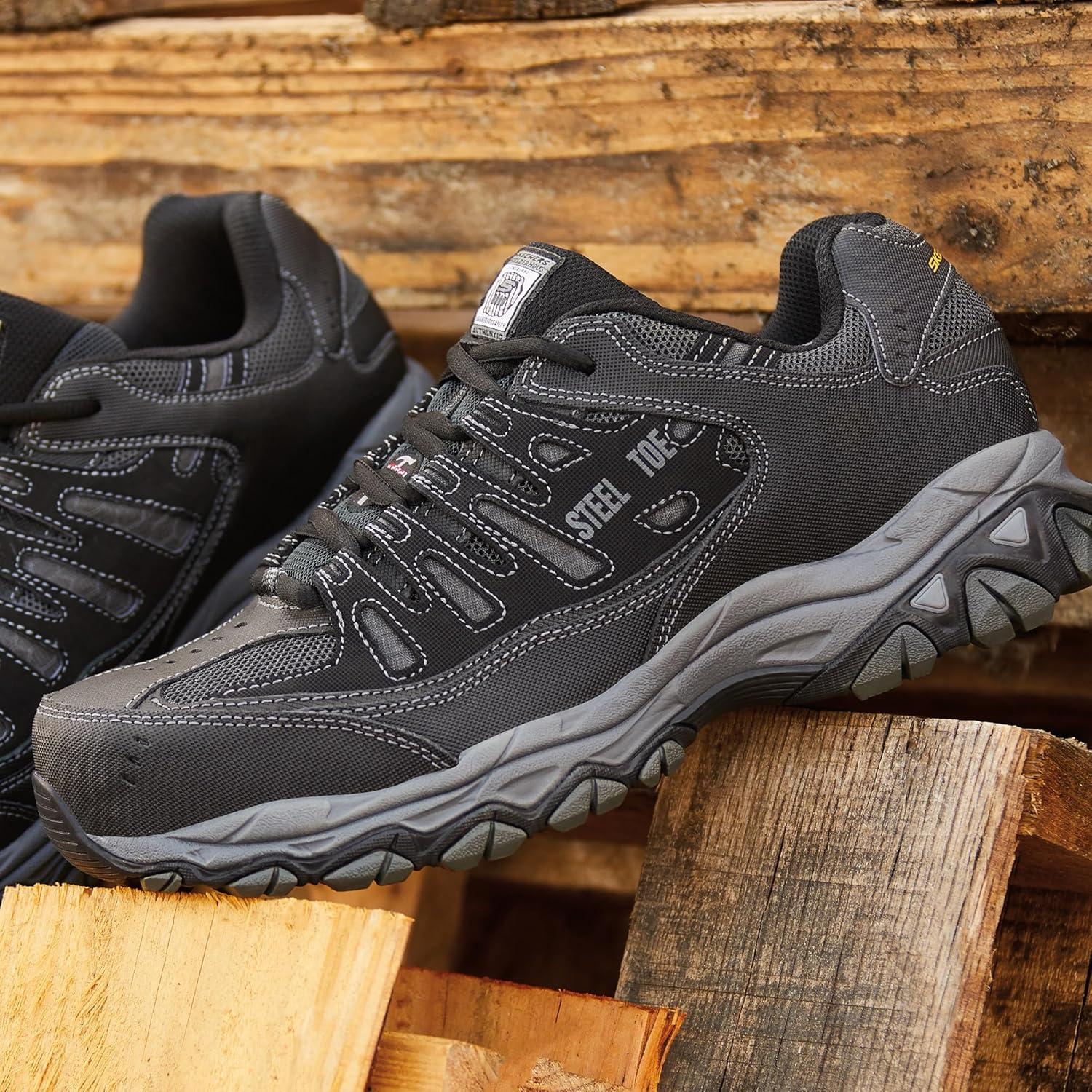 imageSkechers Mens Cankton Steel Toe Construction Shoe Electrical Hazard Rated Memory FoamBlackCharcoal