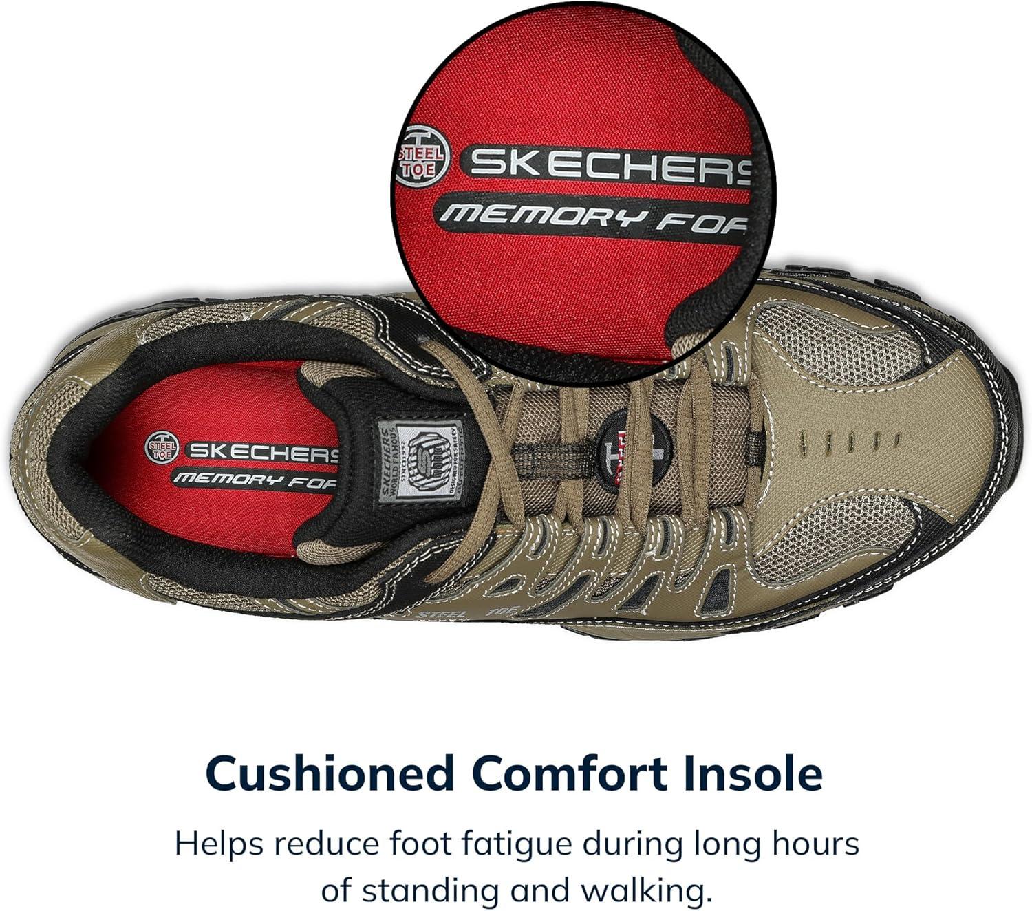 imageSkechers Mens Cankton Steel Toe Construction Shoe Electrical Hazard Rated Memory FoamPebbleBlack