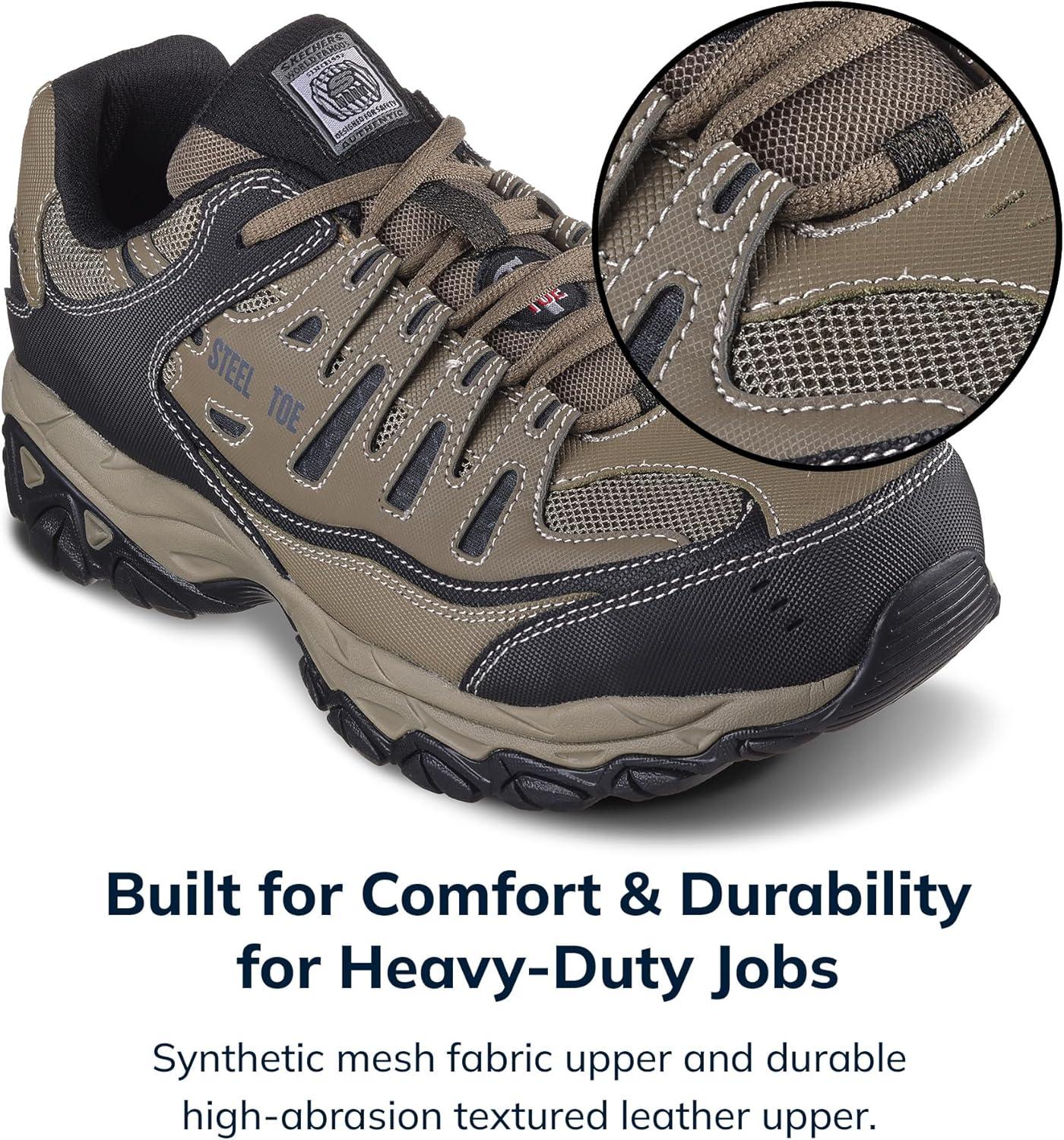 imageSkechers Mens Cankton Steel Toe Construction Shoe Electrical Hazard Rated Memory FoamPebbleBlack