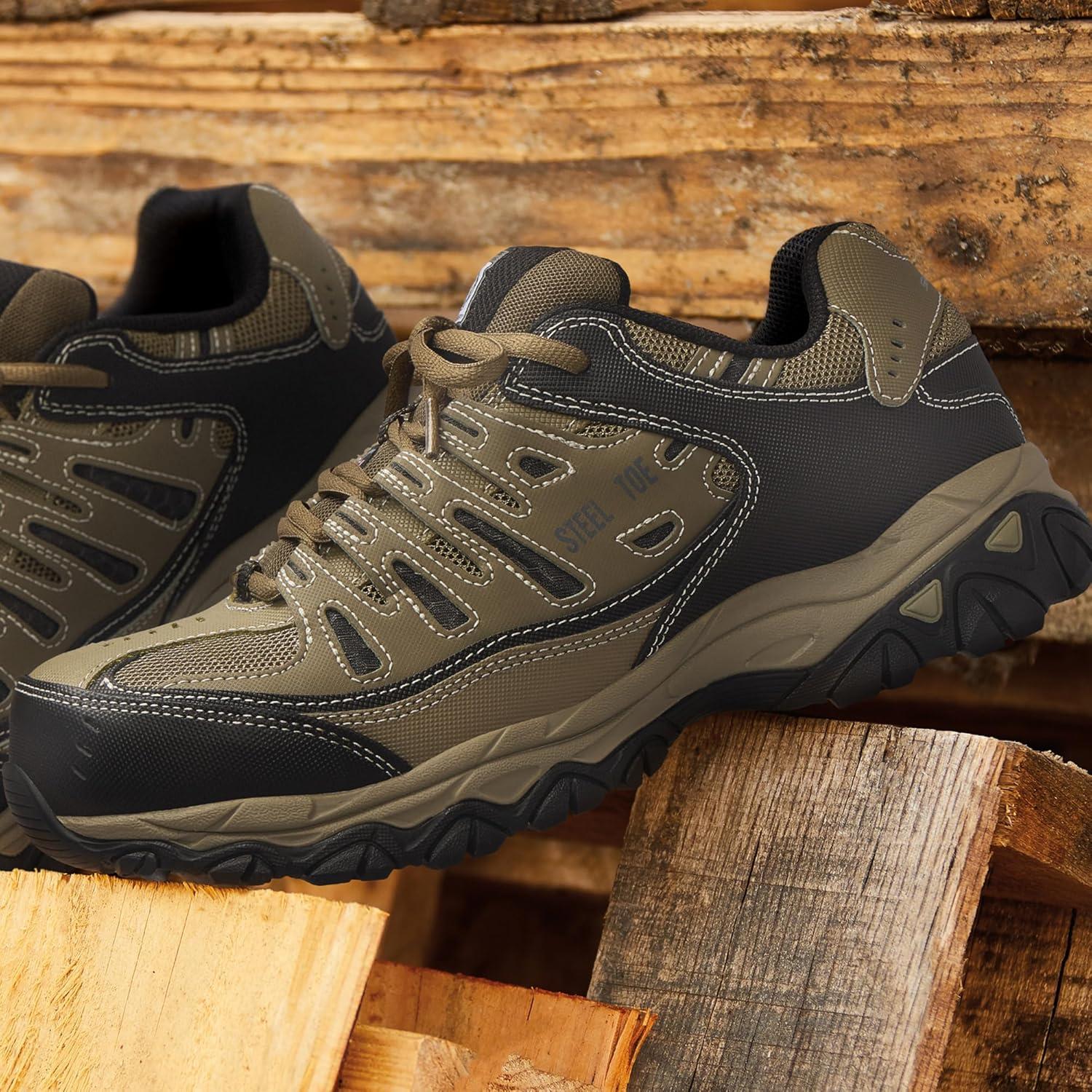 imageSkechers Mens Cankton Steel Toe Construction Shoe Electrical Hazard Rated Memory FoamPebbleBlack