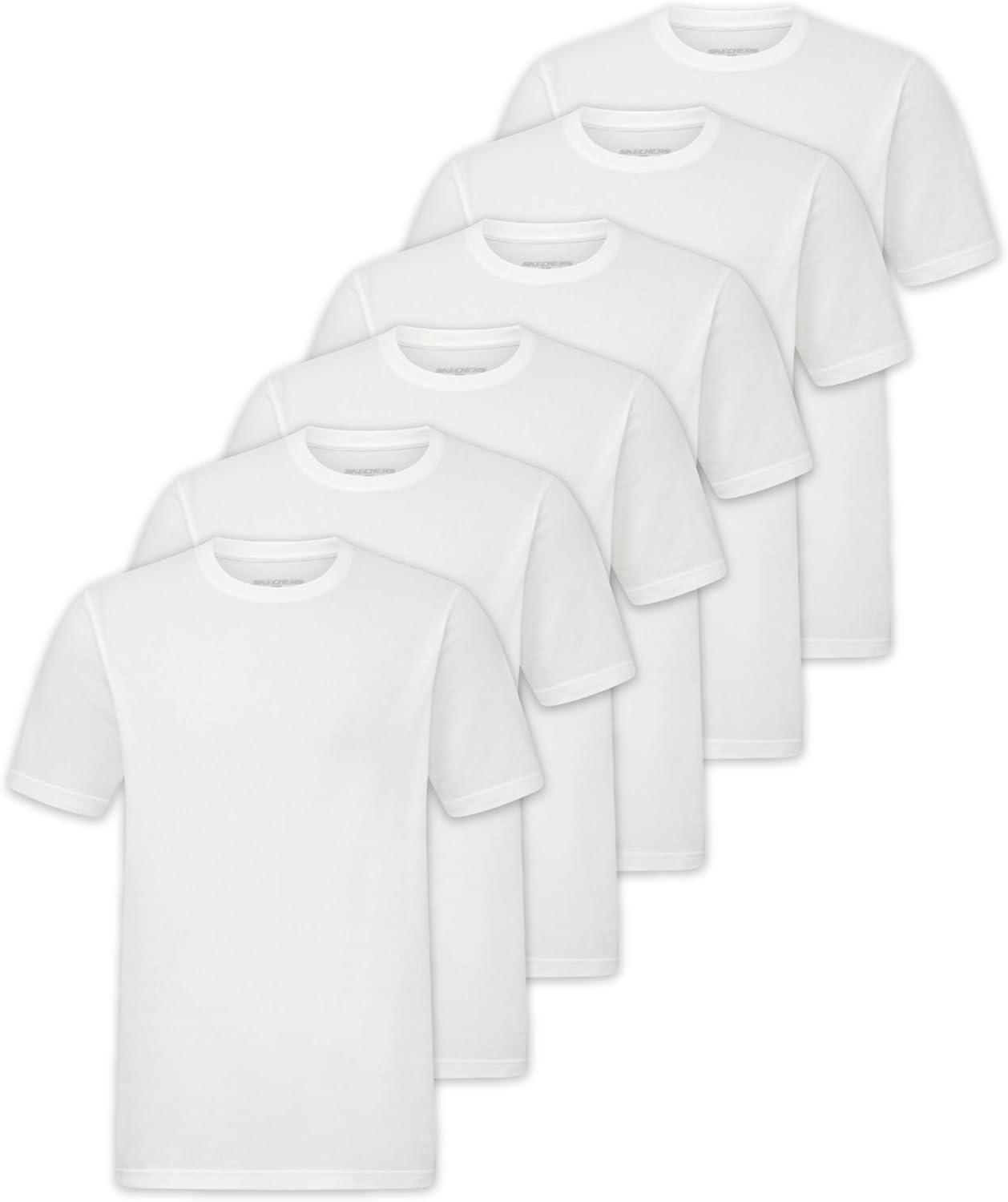 imageSkechers Mens Classic Fit Crew Neck Undershirts TagFree Lightweight MoistureWicking Cotton Blend TShirts 6 Pack SetWhite