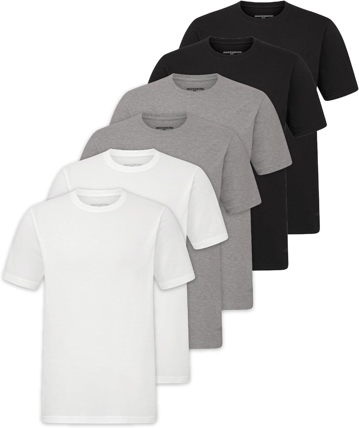 imageSkechers Mens Classic Fit Crew Neck Undershirts TagFree Lightweight MoistureWicking Cotton Blend TShirts 6 Pack SetWhiteGreyBlack