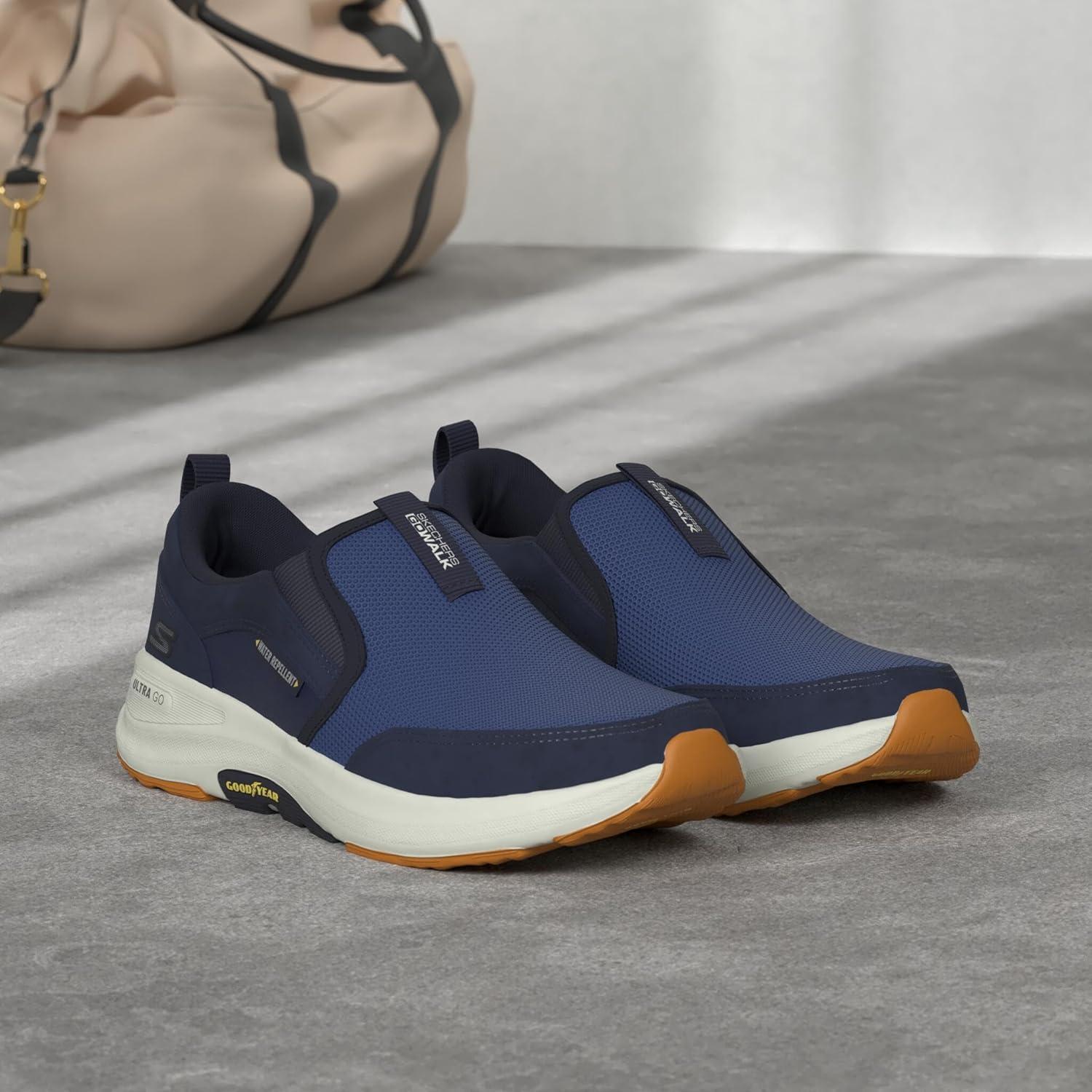 imageSkechers Mens Go Walk Outdoor Athletic Slipon Trail Hiking Shoes with Air Cooled Memory FoamNavyYellow