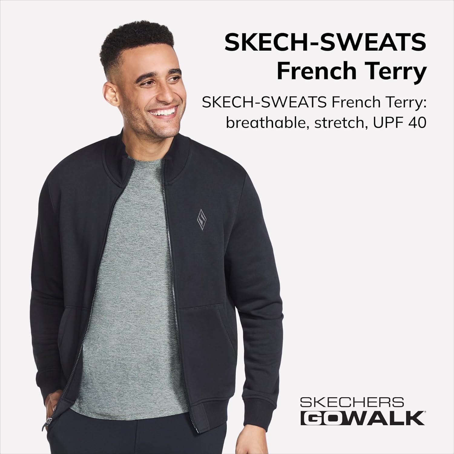 imageSkechers Mens Hoodless Hoodie GO WALK Everywhere Full Zip Mock Neck JacketBold Black