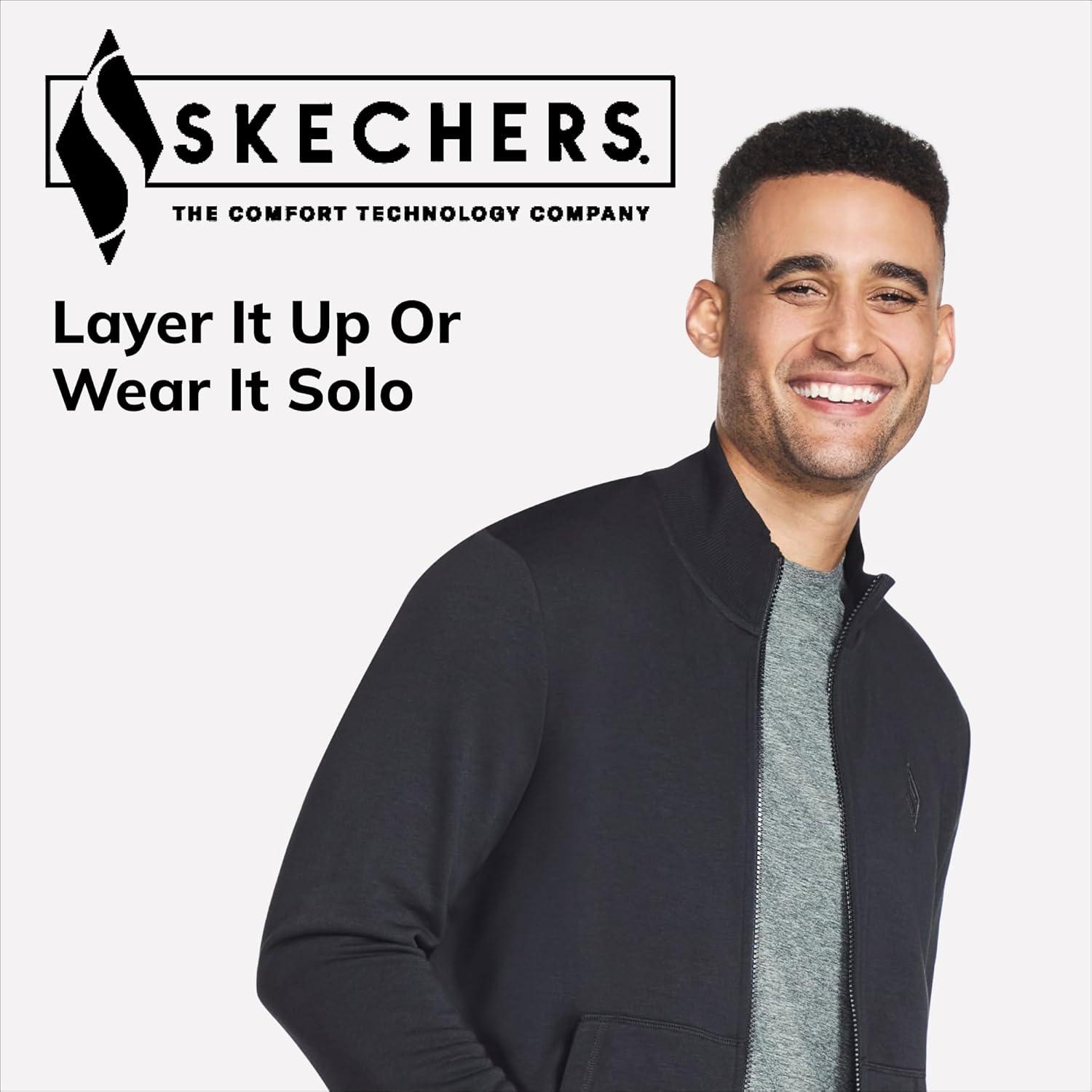 imageSkechers Mens Hoodless Hoodie GO WALK Everywhere Full Zip Mock Neck JacketBold Black