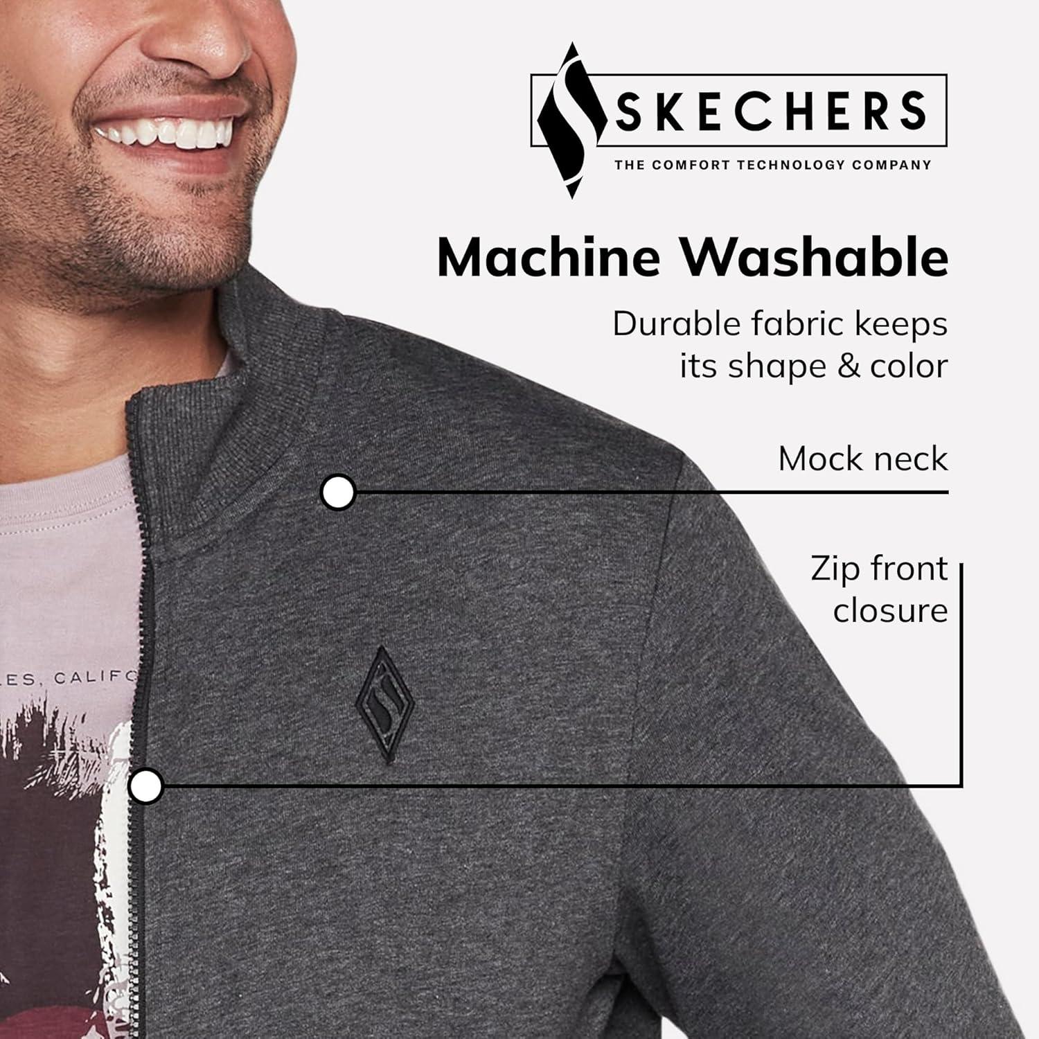 imageSkechers Mens Hoodless Hoodie GO WALK Everywhere Full Zip Mock Neck JacketHeather Charcoal