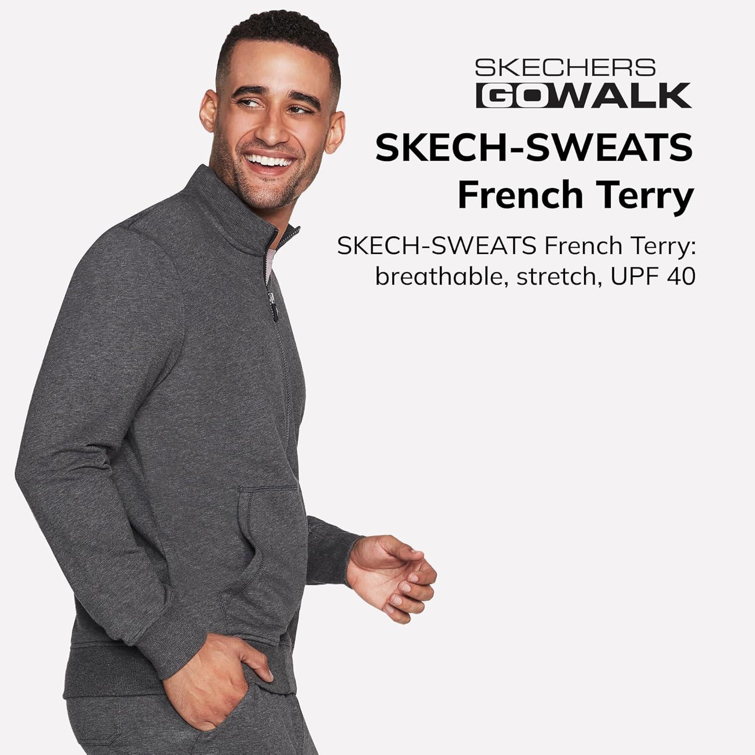 imageSkechers Mens Hoodless Hoodie GO WALK Everywhere Full Zip Mock Neck JacketHeather Charcoal
