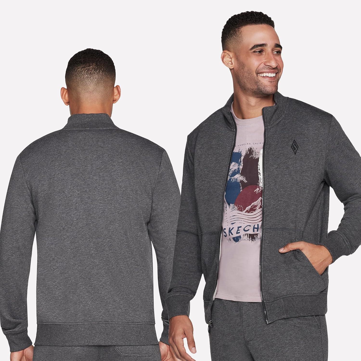 imageSkechers Mens Hoodless Hoodie GO WALK Everywhere Full Zip Mock Neck JacketHeather Charcoal