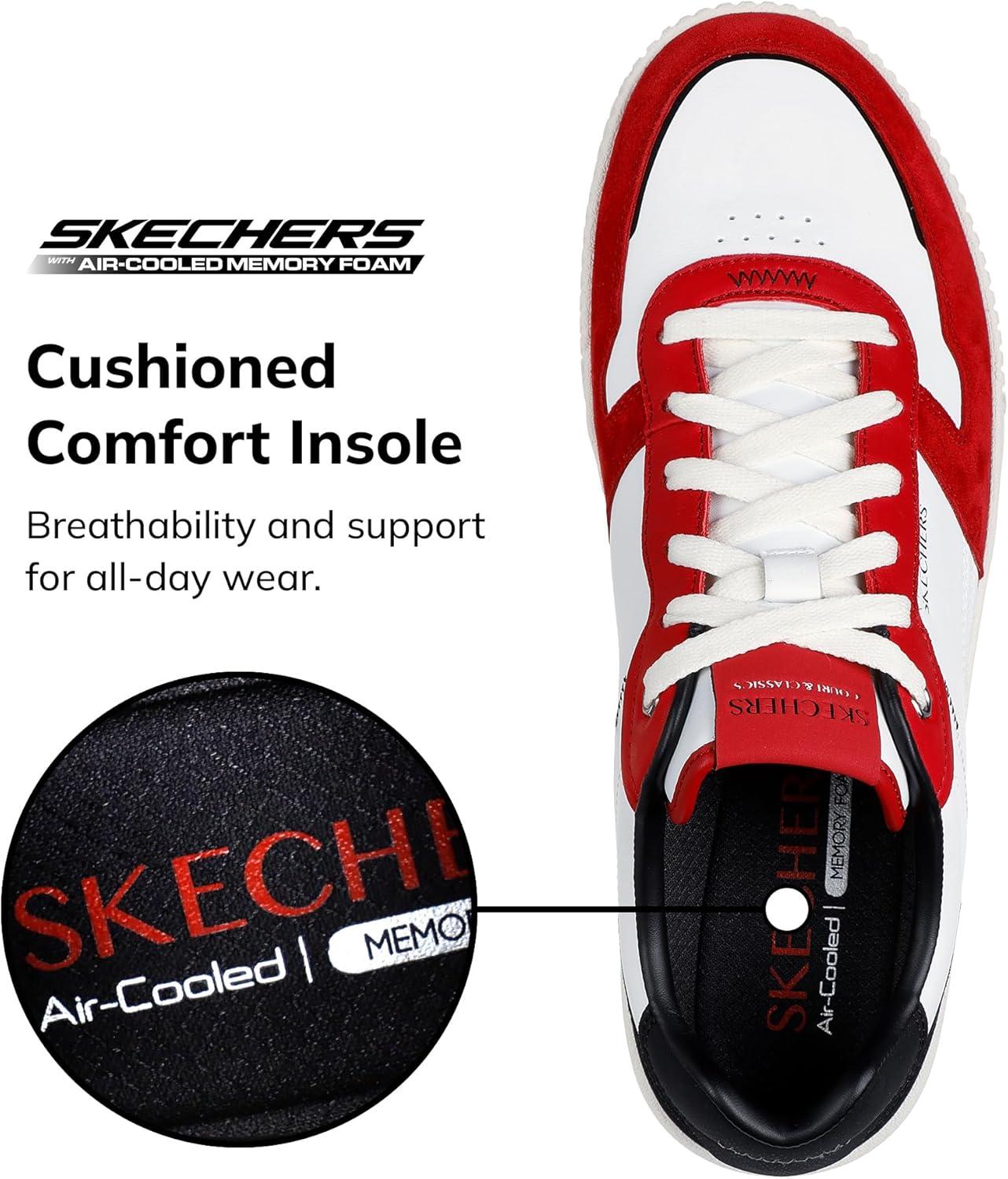 imageSkechers Mens Jade Kovos Leather and Suede Laceup SneakersWhiteRedBlack