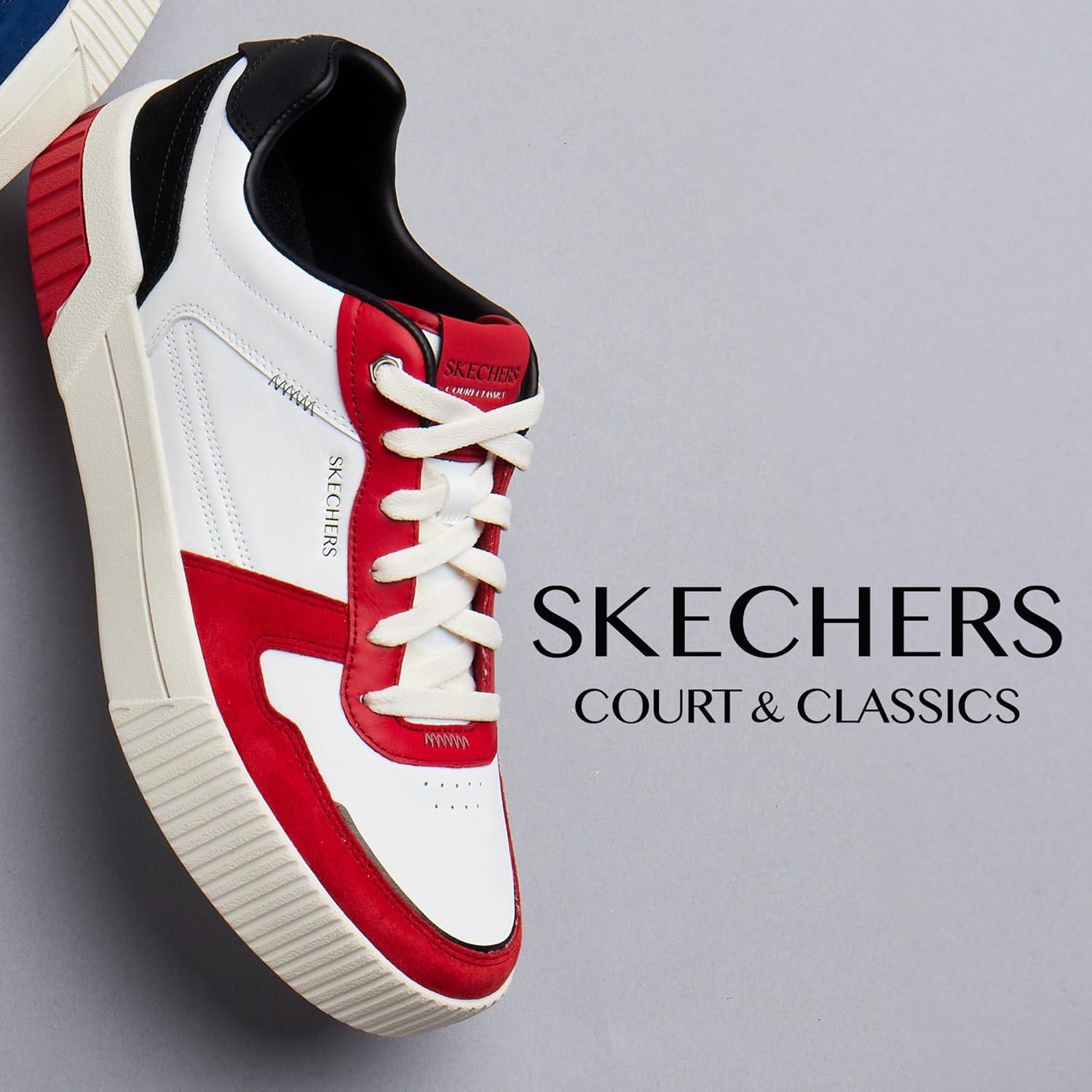 imageSkechers Mens Jade Kovos Leather and Suede Laceup SneakersWhiteRedBlack