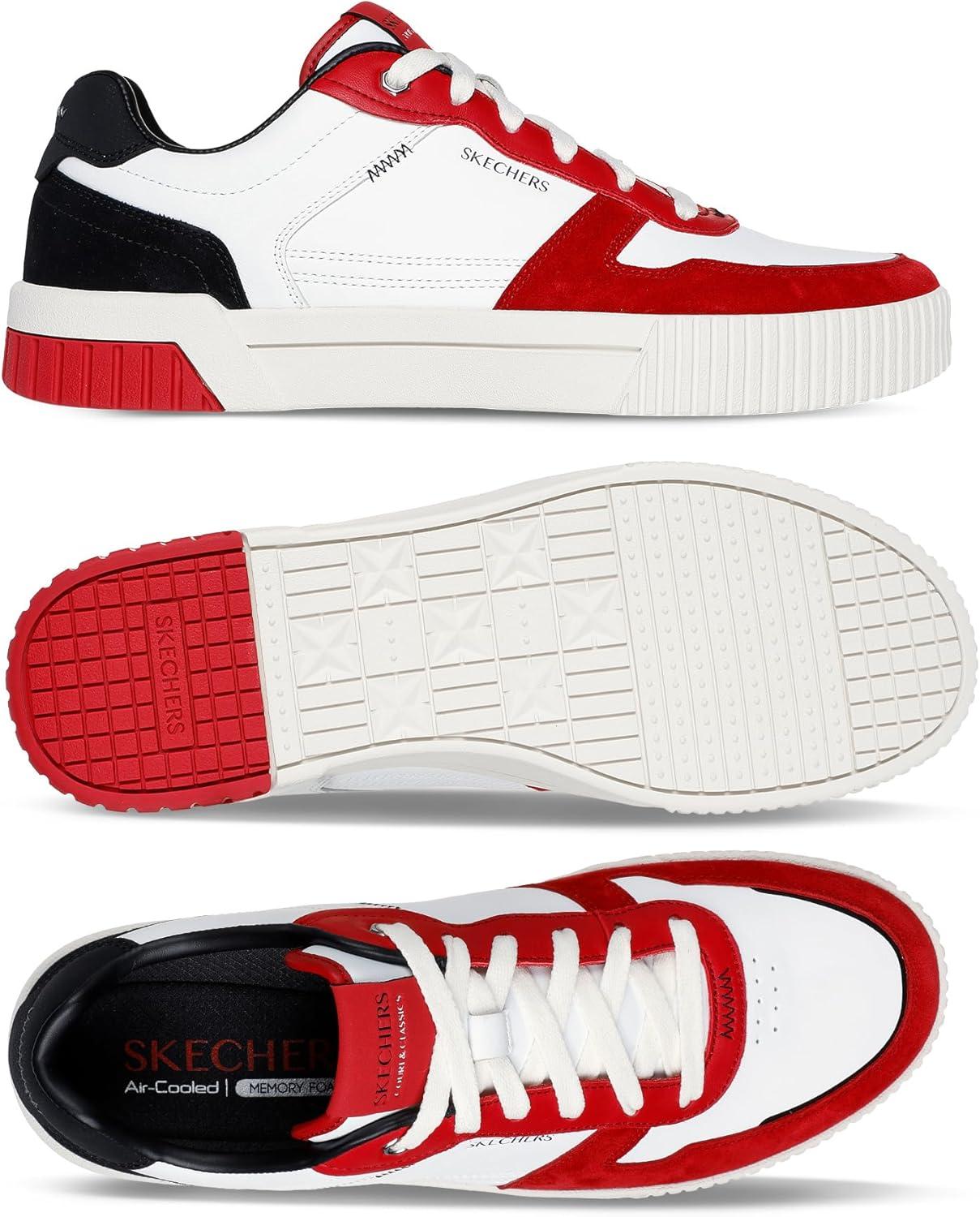 imageSkechers Mens Jade Kovos Leather and Suede Laceup SneakersWhiteRedBlack