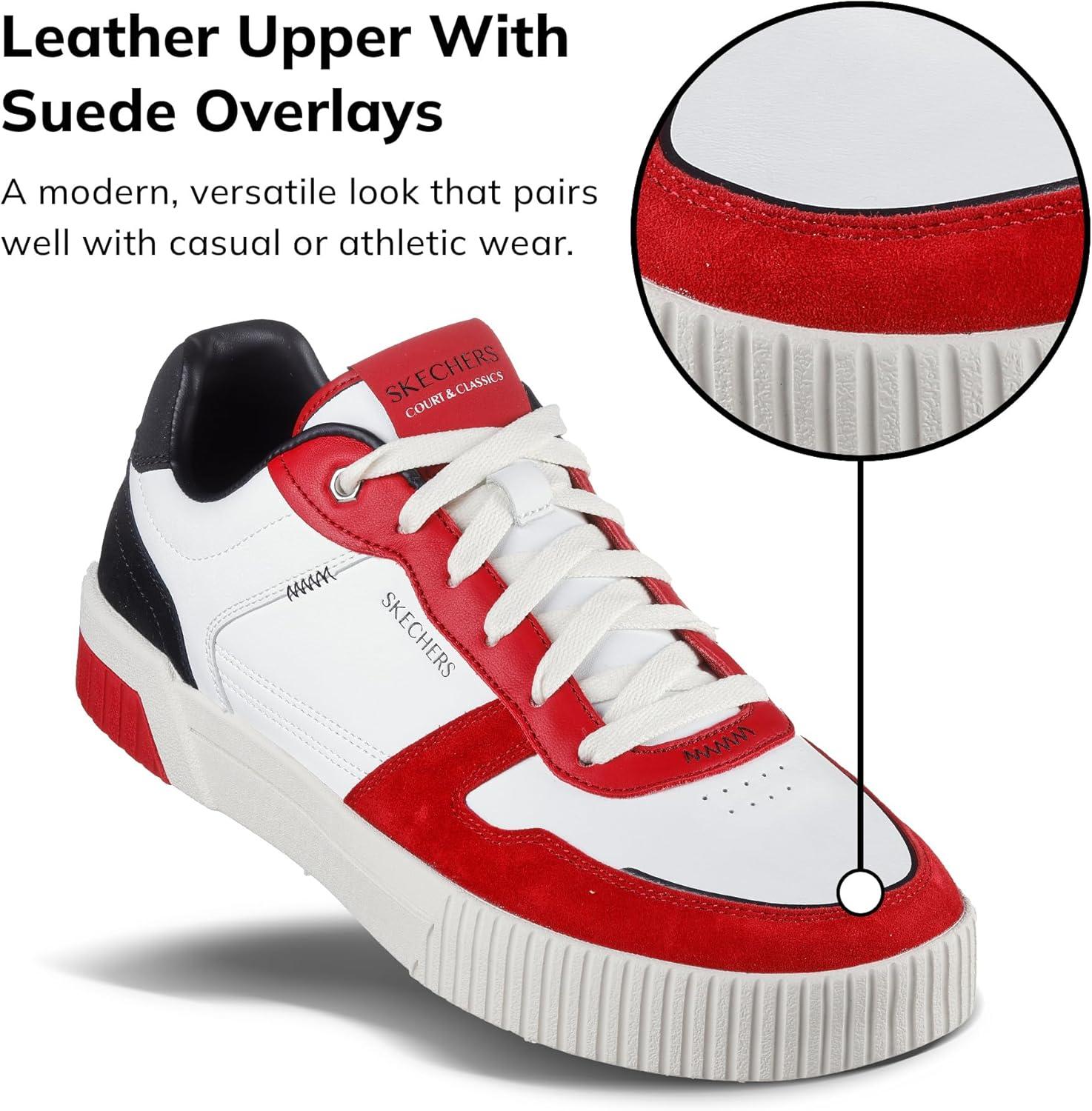 imageSkechers Mens Jade Kovos Leather and Suede Laceup SneakersWhiteRedBlack