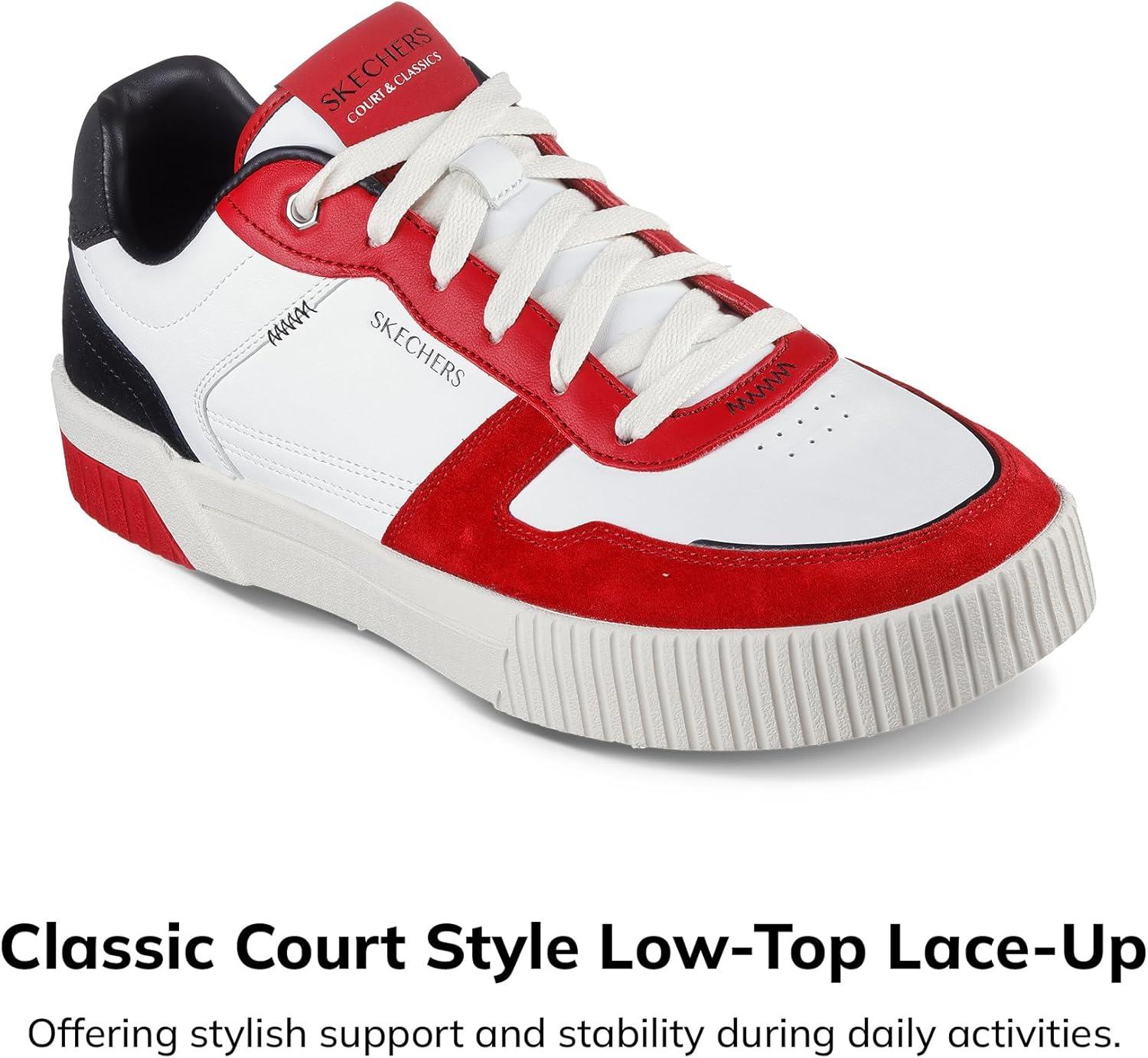 imageSkechers Mens Jade Kovos Leather and Suede Laceup SneakersWhiteRedBlack