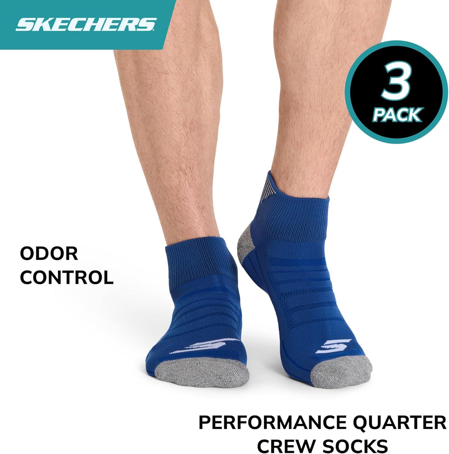 imageSkechers Mens Performance Golf Quarter Crew Socks 3PackCobalt BlueWhiteBlack