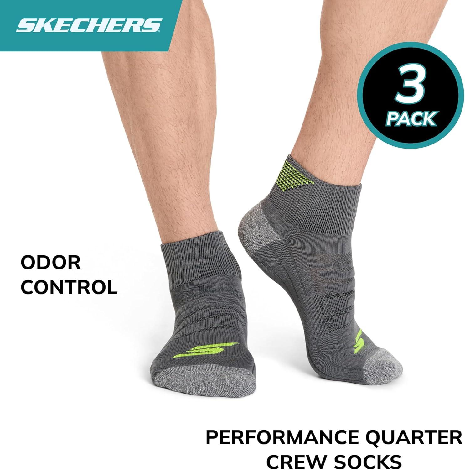 imageSkechers Mens Performance Golf Quarter Crew Socks 3PackSafety YellowSteel GrayBlack