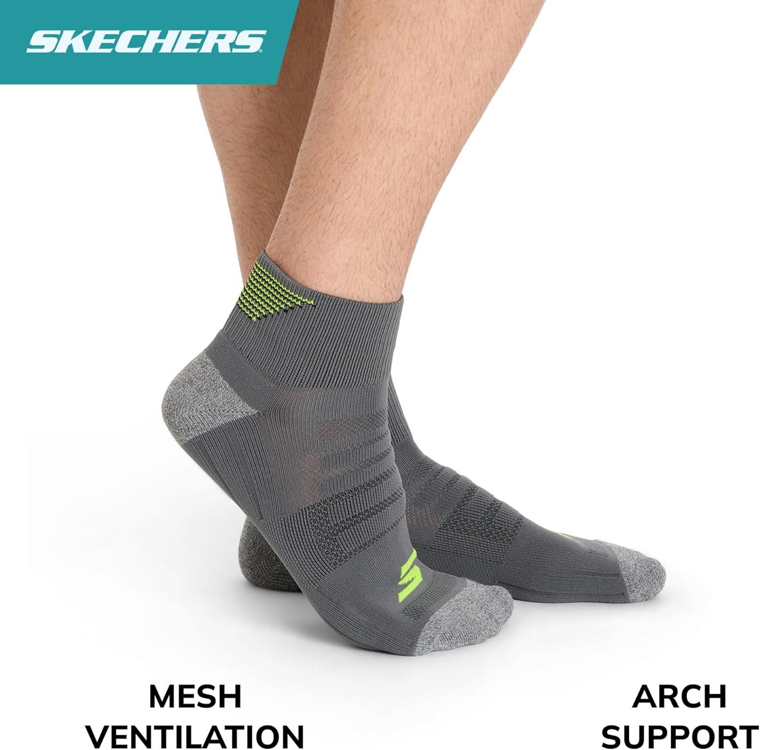 imageSkechers Mens Performance Golf Quarter Crew Socks 3PackSafety YellowSteel GrayBlack