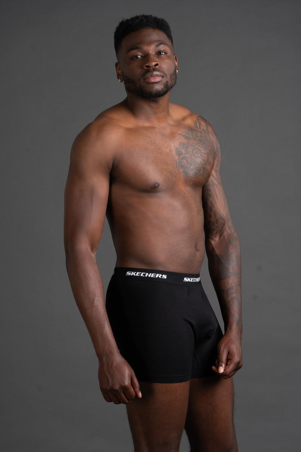 imageSkechers Mens Underwear Boxer Briefs 6Pack Contoured Pouch Moisture Wicking No Ride Comfort Breathable CottonBlueDark GreyBlack