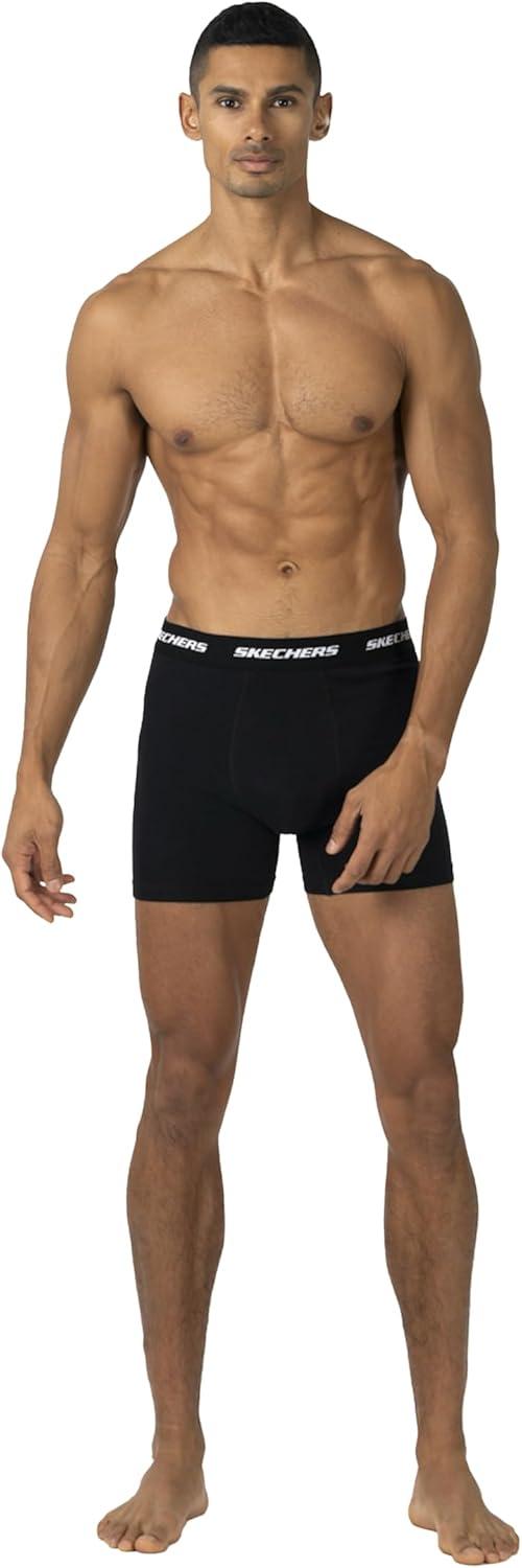 imageSkechers Mens Underwear Boxer Briefs 6Pack Contoured Pouch Moisture Wicking No Ride Comfort Breathable CottonBlueDark GreyBlack