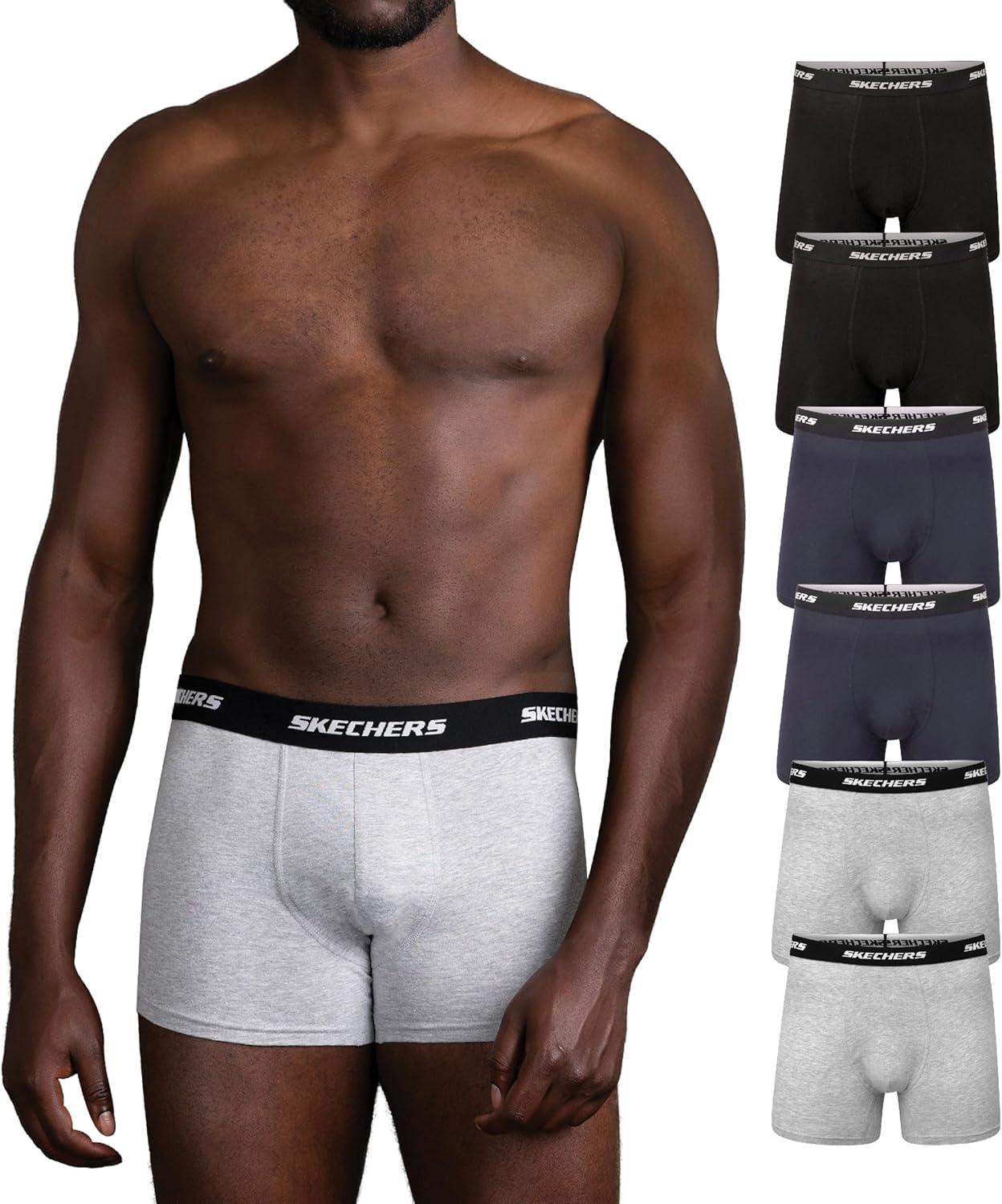 imageSkechers Mens Underwear Boxer Briefs 6Pack Contoured Pouch Moisture Wicking No Ride Comfort Breathable CottonBlueDark GreyBlack