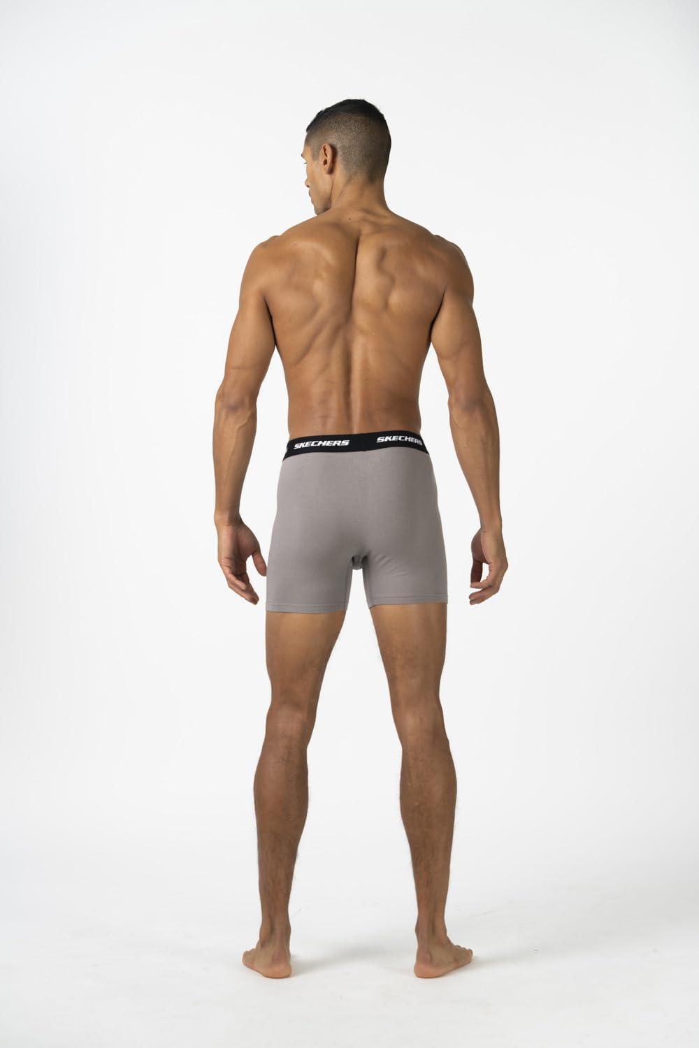 imageSkechers Mens Underwear Boxer Briefs 6Pack Contoured Pouch Moisture Wicking No Ride Comfort Breathable CottonBlueGreyGreen