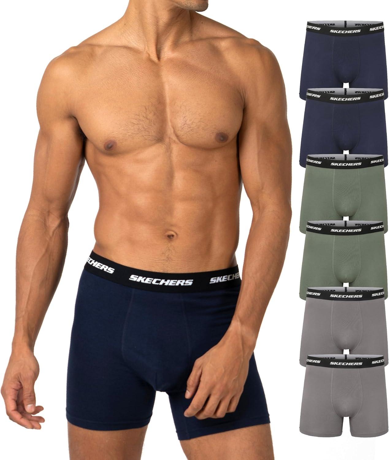 imageSkechers Mens Underwear Boxer Briefs 6Pack Contoured Pouch Moisture Wicking No Ride Comfort Breathable CottonBlueGreyGreen
