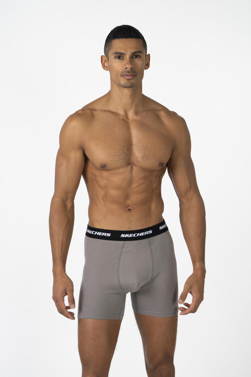 imageSkechers Mens Underwear Boxer Briefs 6Pack Contoured Pouch Moisture Wicking No Ride Comfort Breathable CottonBlueGreyGreen