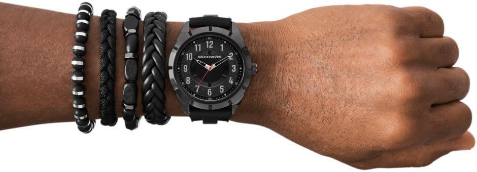 imageSkechers Mens Watch and Stackable Bracelet or Interchangeable Band Gift SetBlack SiliconeBraid
