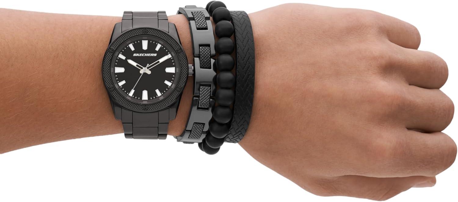 imageSkechers Mens Watch and Stackable Bracelet or Interchangeable Band Gift SetBlackGunmetal