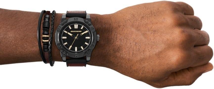 imageSkechers Mens Watch and Stackable Bracelet or Interchangeable Band Gift SetBrownBlack Keychain