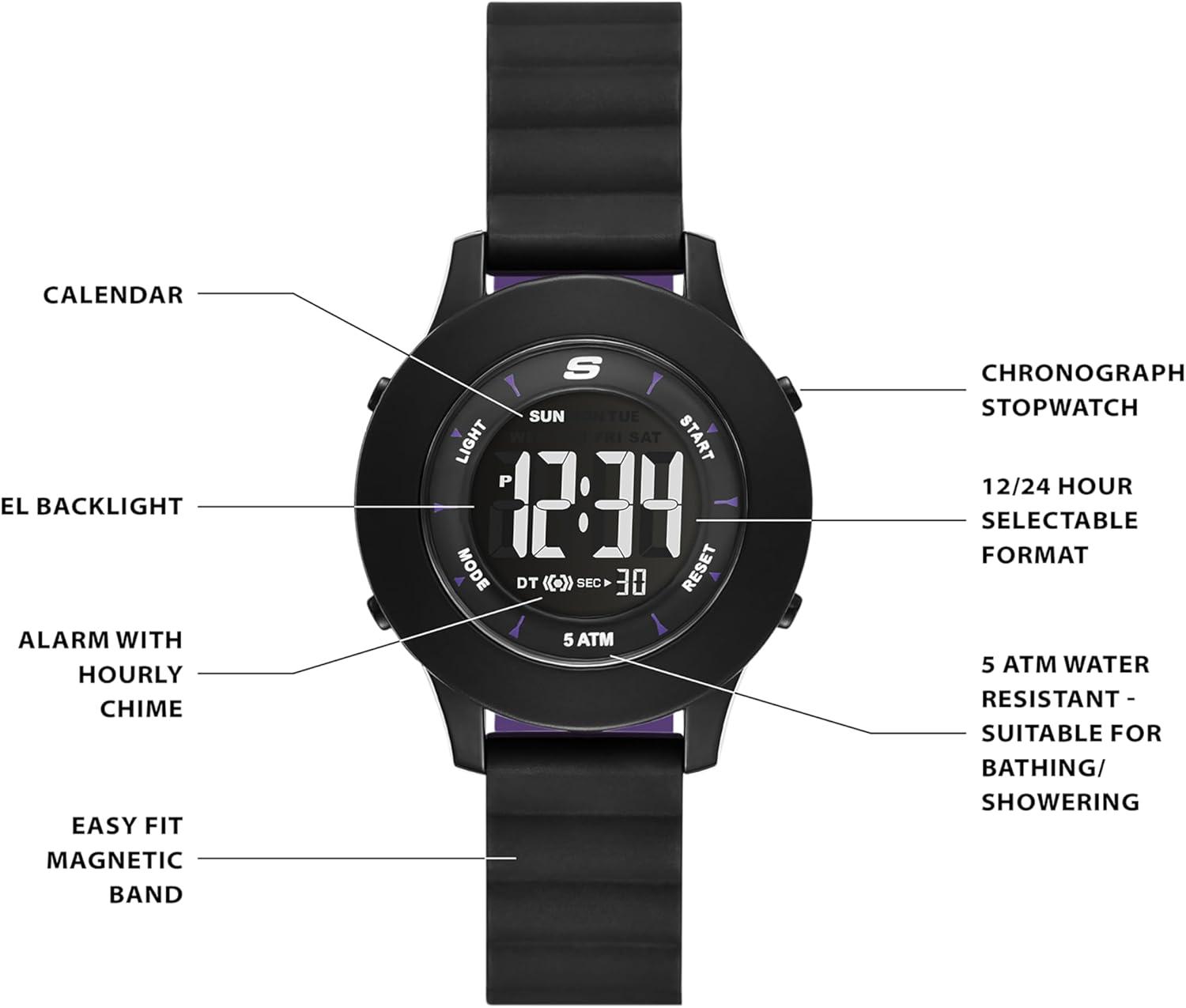 imageSkechers Rosencrans Silicone Digital Watch for WomenBlack Slipins