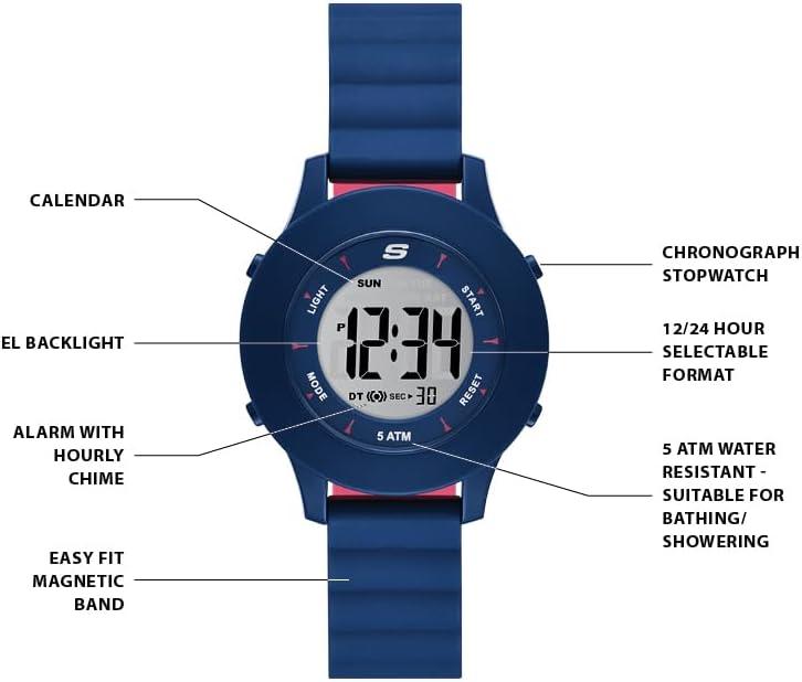 imageSkechers Rosencrans Silicone Digital Watch for WomenBlue Slipins