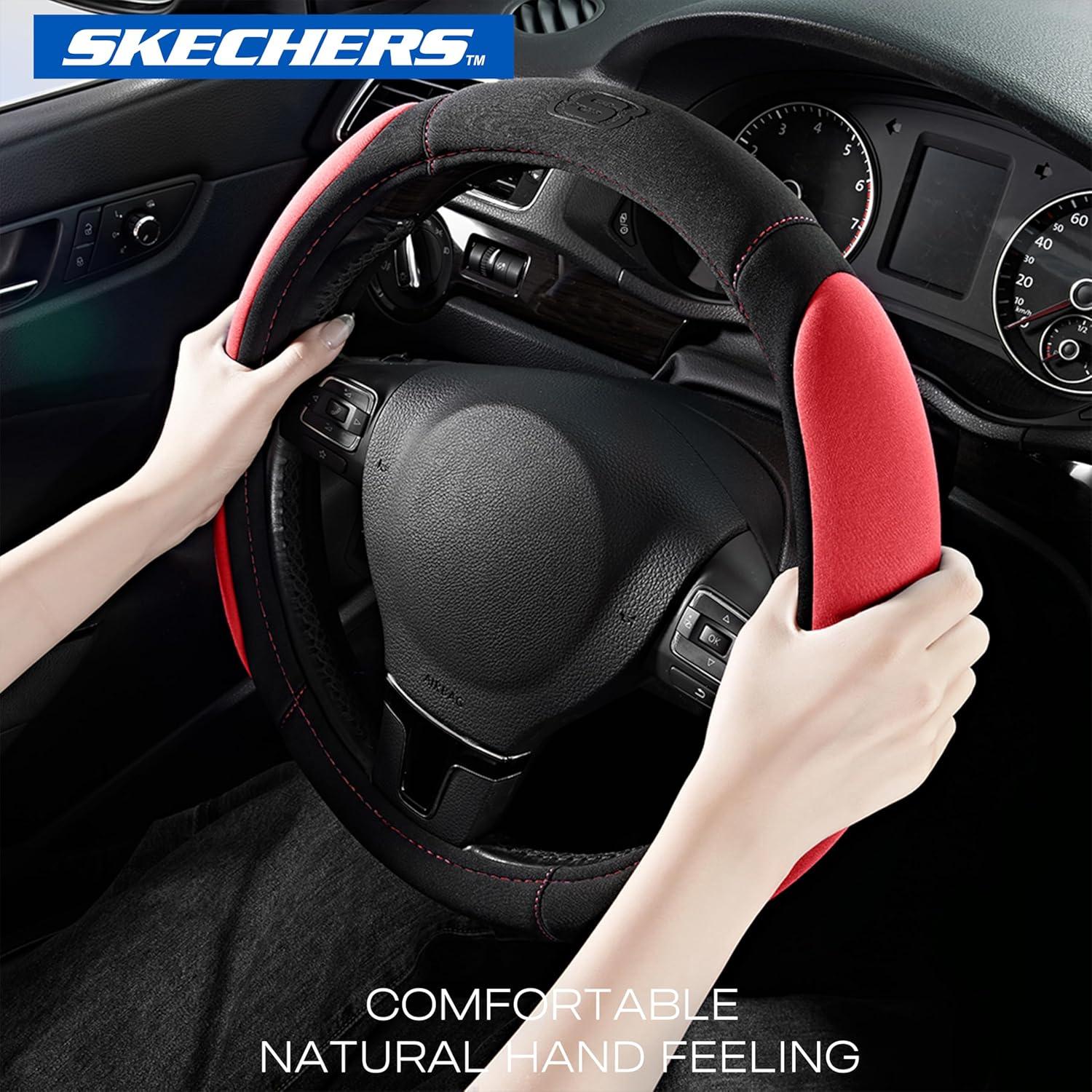 imageSkechers Steering Wheel CoverMemory Foam Car Steering Wheel Cover14515inch AntiSlip Safety Comfortable Desgin Universal Accessory for Diverse Cars TruckSUV Black ampamp RedRed