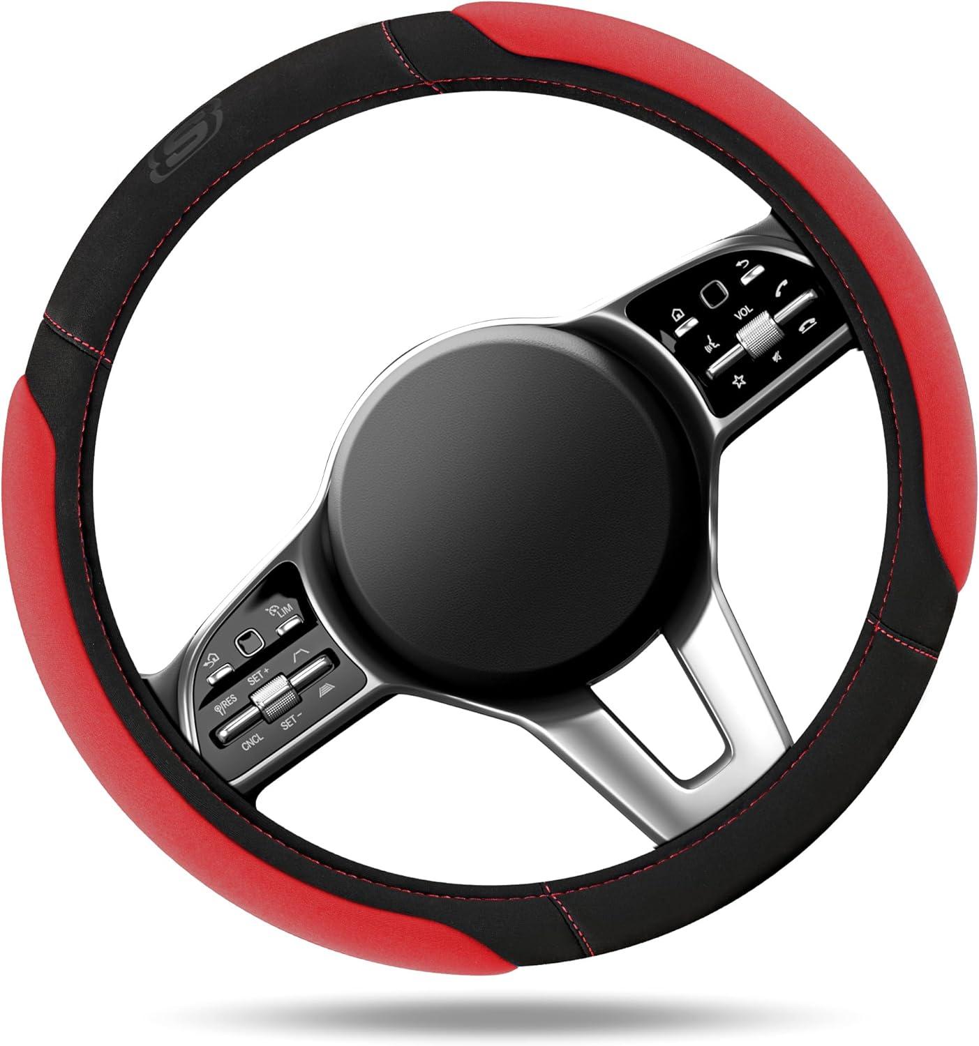 imageSkechers Steering Wheel CoverMemory Foam Car Steering Wheel Cover14515inch AntiSlip Safety Comfortable Desgin Universal Accessory for Diverse Cars TruckSUV Black ampamp RedRed