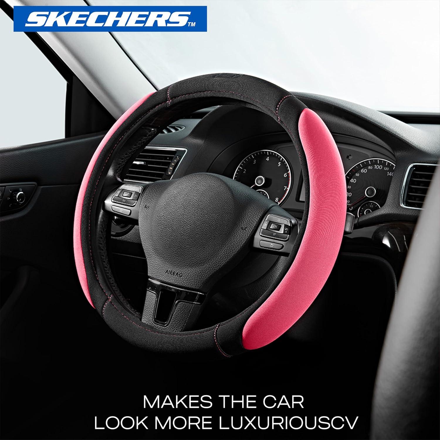 imageSkechers Steering Wheel CoverMemory Foam Car Steering Wheel Cover14515inch AntiSlip Safety Comfortable Desgin Universal Accessory for Diverse Cars TruckSUV Black ampamp RedPink