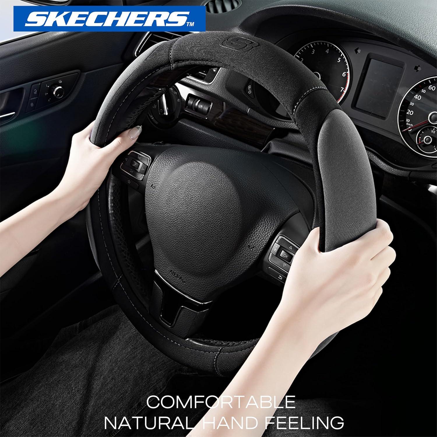 imageSkechers Steering Wheel CoverMemory Foam Car Steering Wheel Cover14515inch AntiSlip Safety Comfortable Desgin Universal Accessory for Diverse Cars TruckSUV Black ampamp RedGray