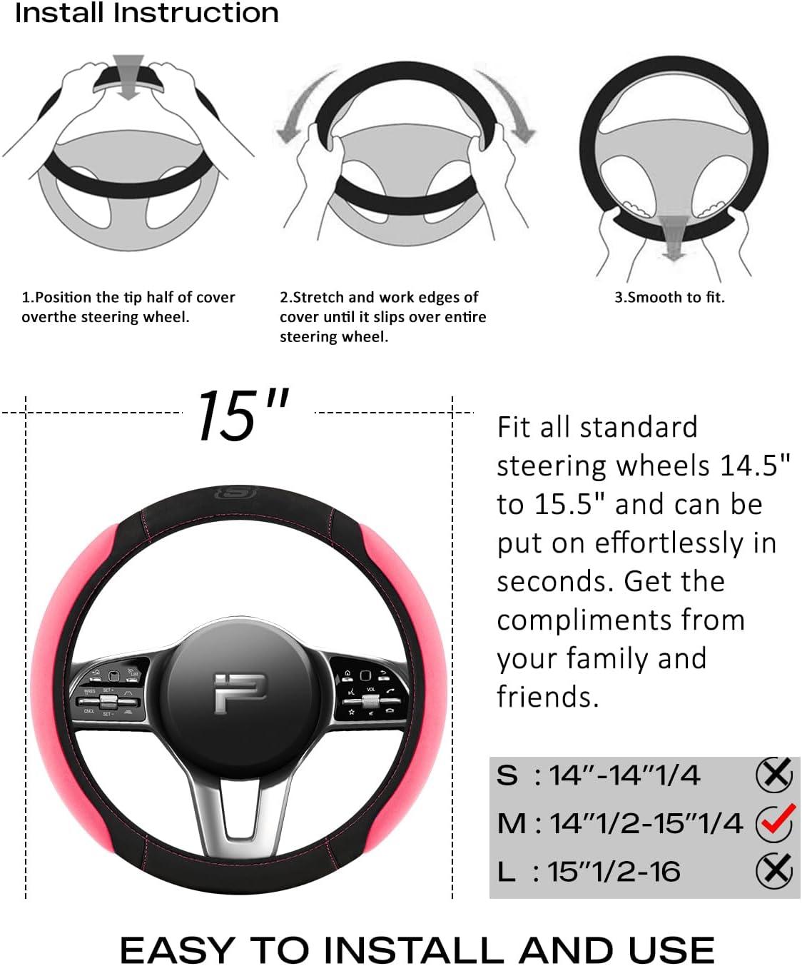 imageSkechers Steering Wheel CoverMemory Foam Car Steering Wheel Cover14515inch AntiSlip Safety Comfortable Desgin Universal Accessory for Diverse Cars TruckSUV Black ampamp RedPink