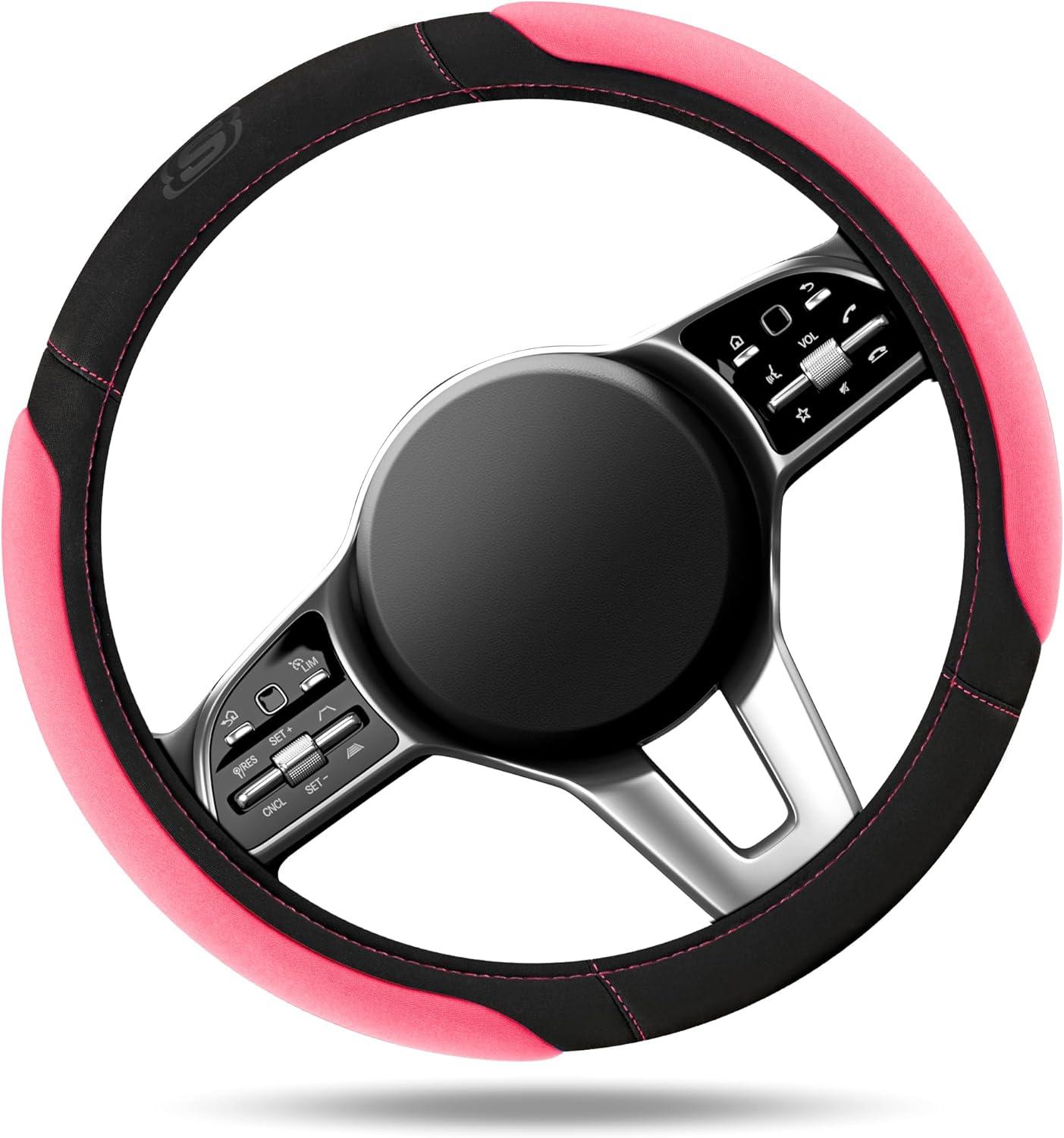 imageSkechers Steering Wheel CoverMemory Foam Car Steering Wheel Cover14515inch AntiSlip Safety Comfortable Desgin Universal Accessory for Diverse Cars TruckSUV Black ampamp RedPink