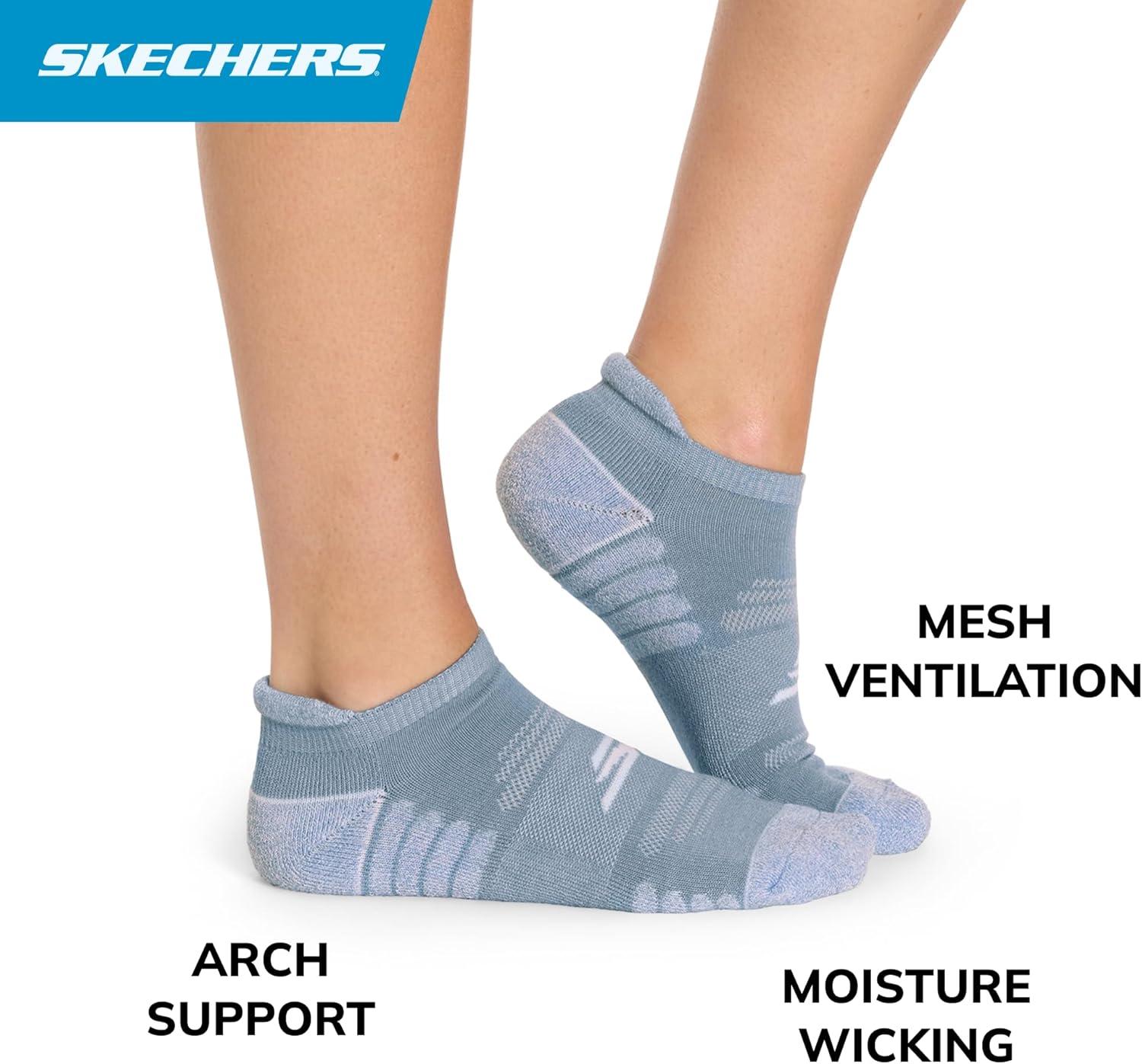 imageSkechers Womens Performance Pickleball Low Cut Odor Control ampamp Mesh Ventilation Socks 3PackPowder BlueWhiteChambray