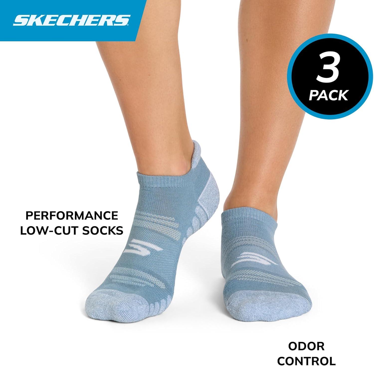 imageSkechers Womens Performance Pickleball Low Cut Odor Control ampamp Mesh Ventilation Socks 3PackPowder BlueWhiteChambray